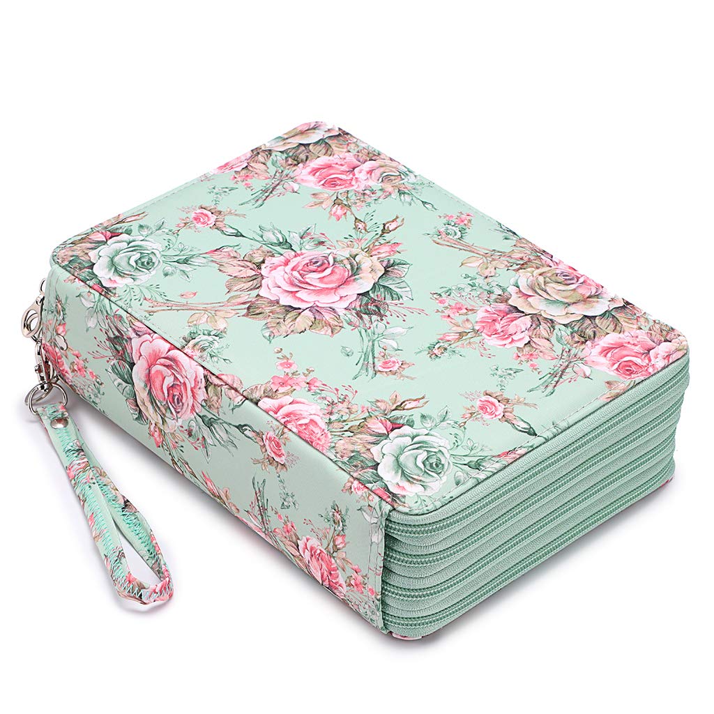 BTSKY Colored Pencil Case- 120 Slots Pencil Holder Pen Bag Large Capacity  Pencil Organizer with Handle Strap Handy Colored Pencil Box with Printing  Pattern (Purple Flower)