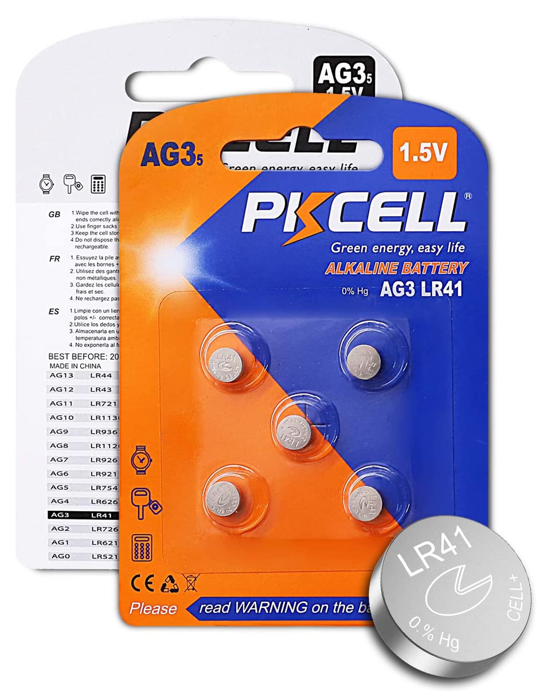 PKCELL AG3 1.5V Battery LR41 392 384 192 Button Alkaline Cell for