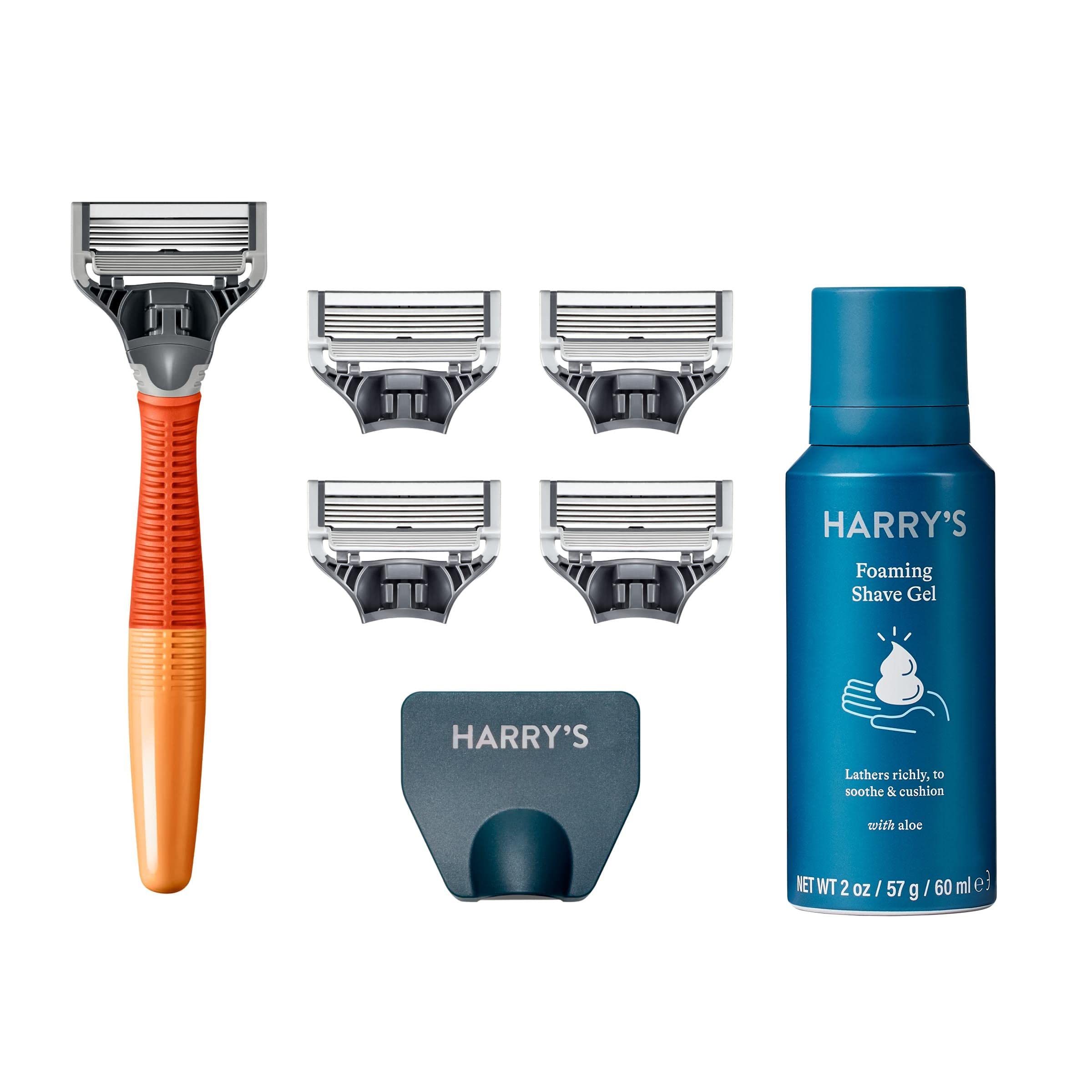 Harry's Razors for Men - Men's Razor Set with 5 Razor Blade Refills, Travel  Blade Cover, 2 oz Shave Gel (Ember) Bright Orange