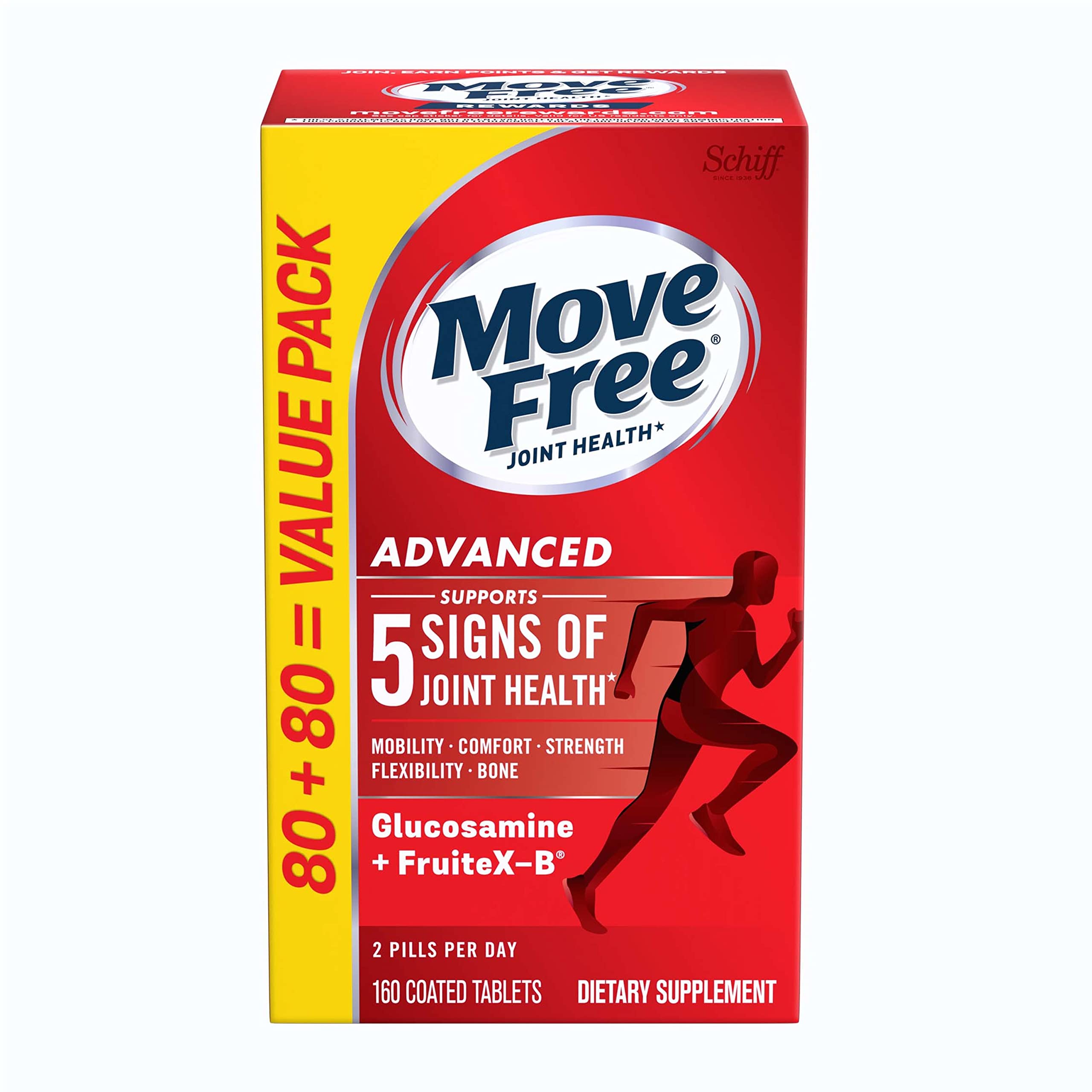 Schiff Move Free Joint Health Advanced (Glucosamine + Chondroitin) - 200  Coated Tablets - Dietary Supplement