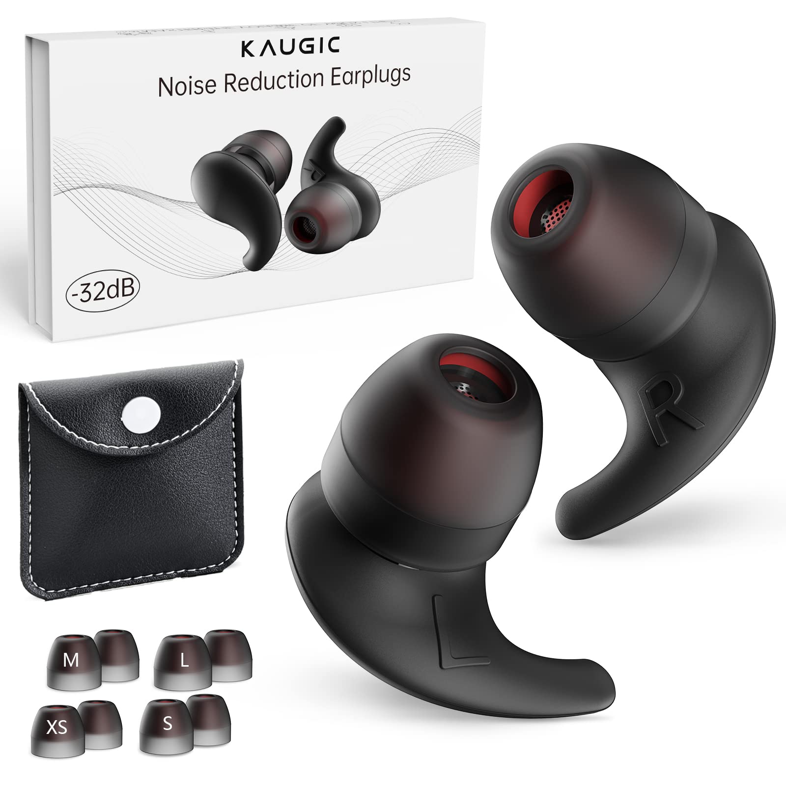 KAUGIC Ear Plugs for Noise Reduction Soft Reusable Sleeping Ear Plugs - Hearing  Protection in Silicone for Sleep Travel Work Concerts & Flights - 8 Ear  Tips in XS/S/M/L Black On-Ear