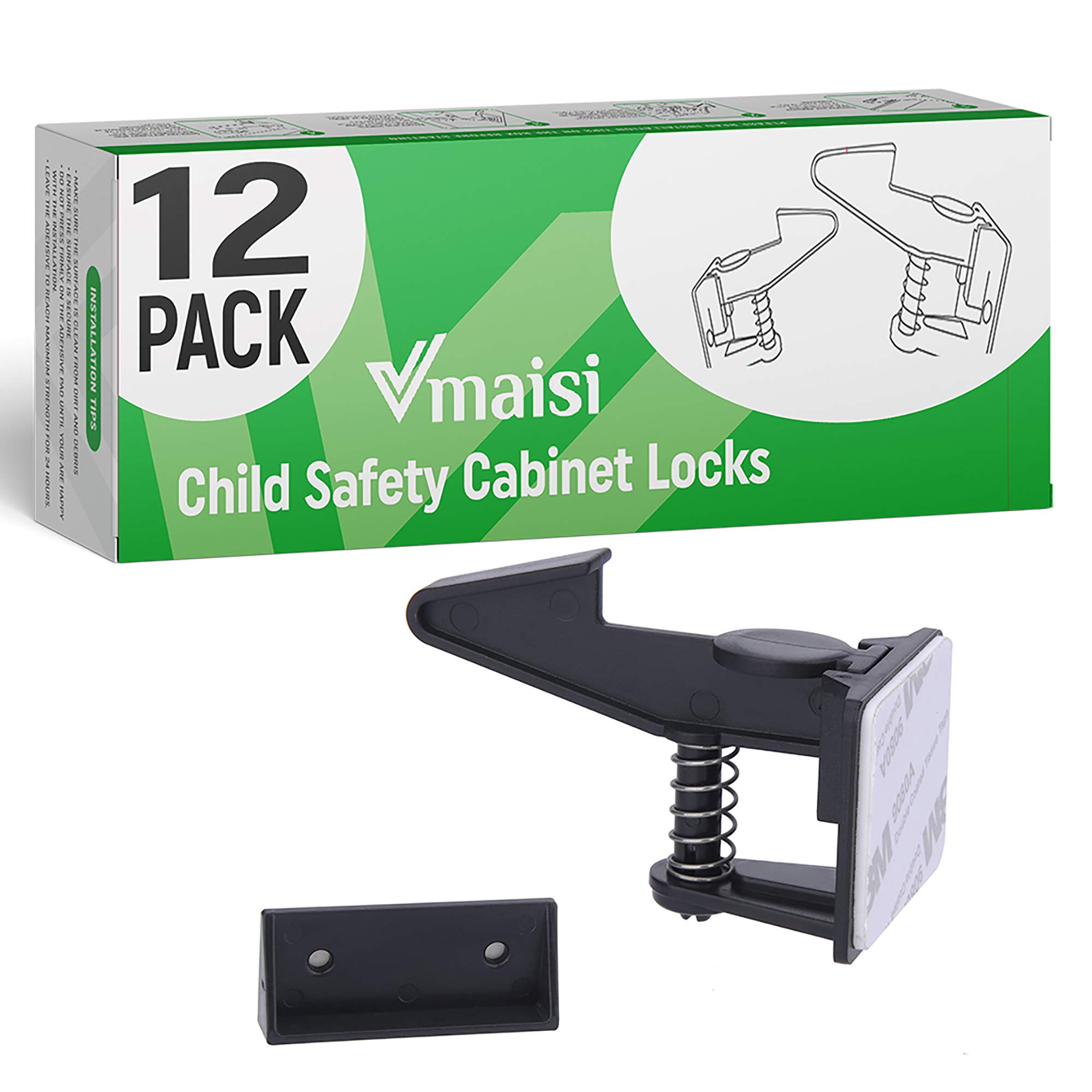 Cabinet Locks Baby Proofing Latches - Vmaisi 12 Pack Adhesive