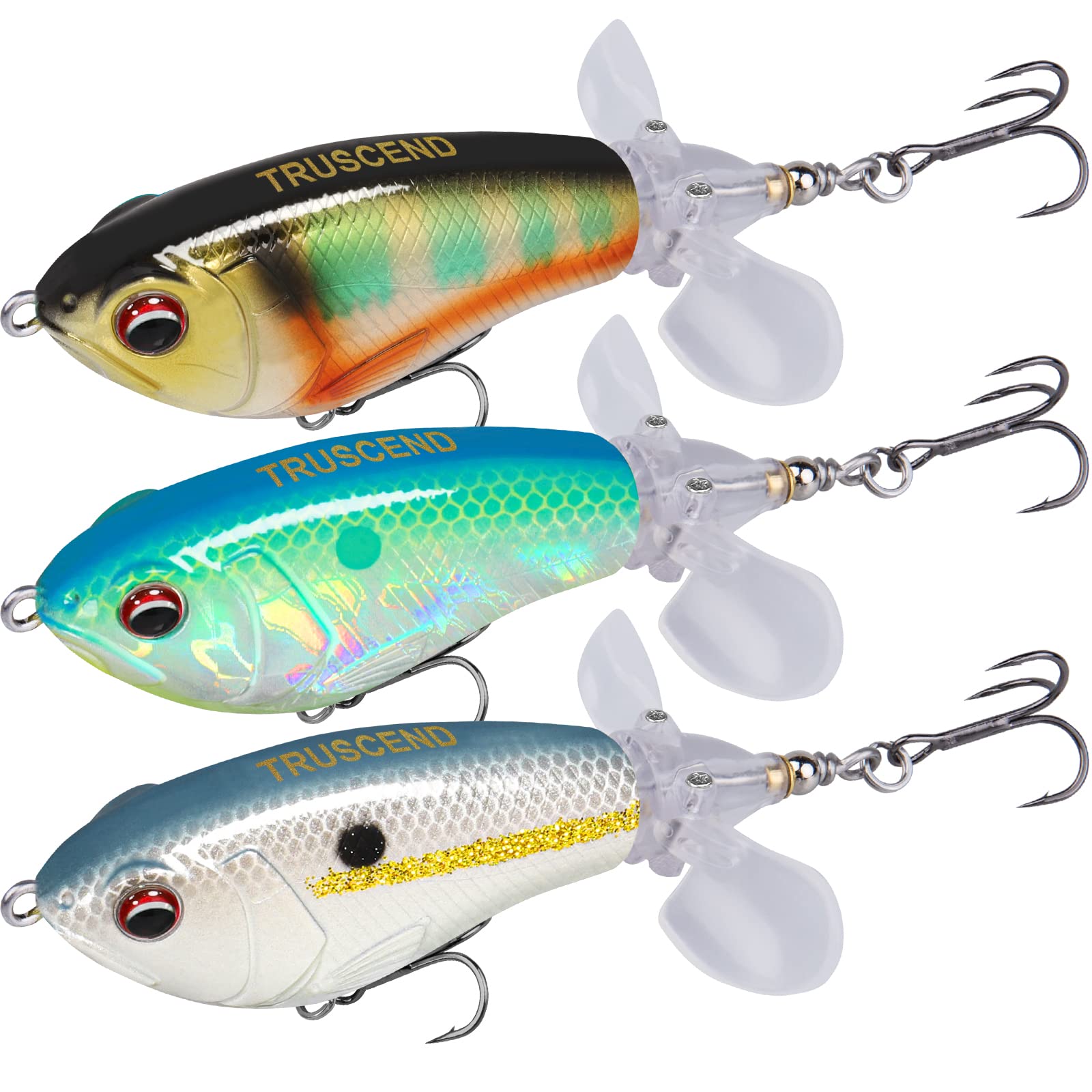 TRUSCEND Topwater Fishing Lures Whopper Fishing Lure with BKK Hooks  Floating Minnow Baits with Rotating Tail