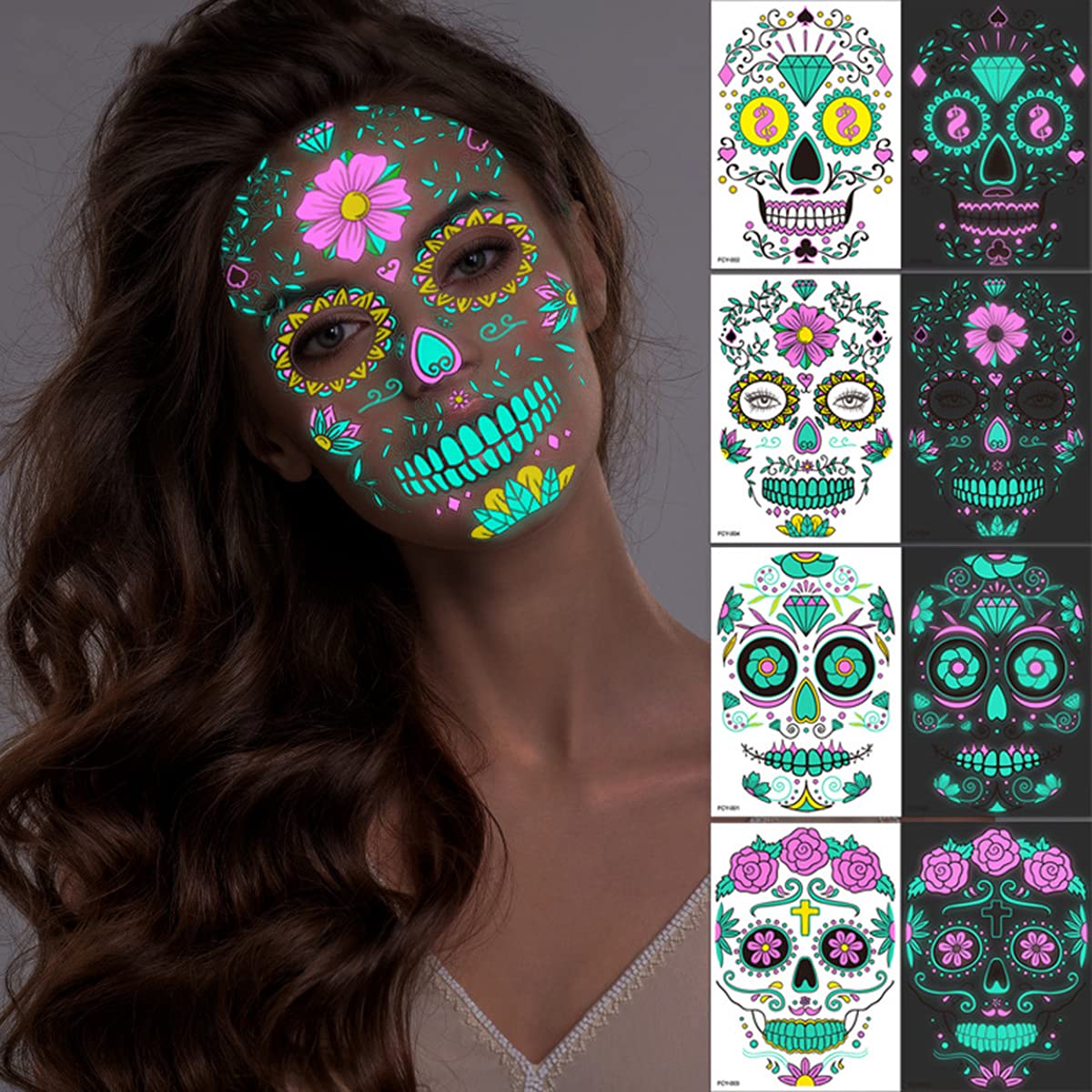 Halloween Luminous Temporary Tattoos Stickers 4 Sheets Glow in