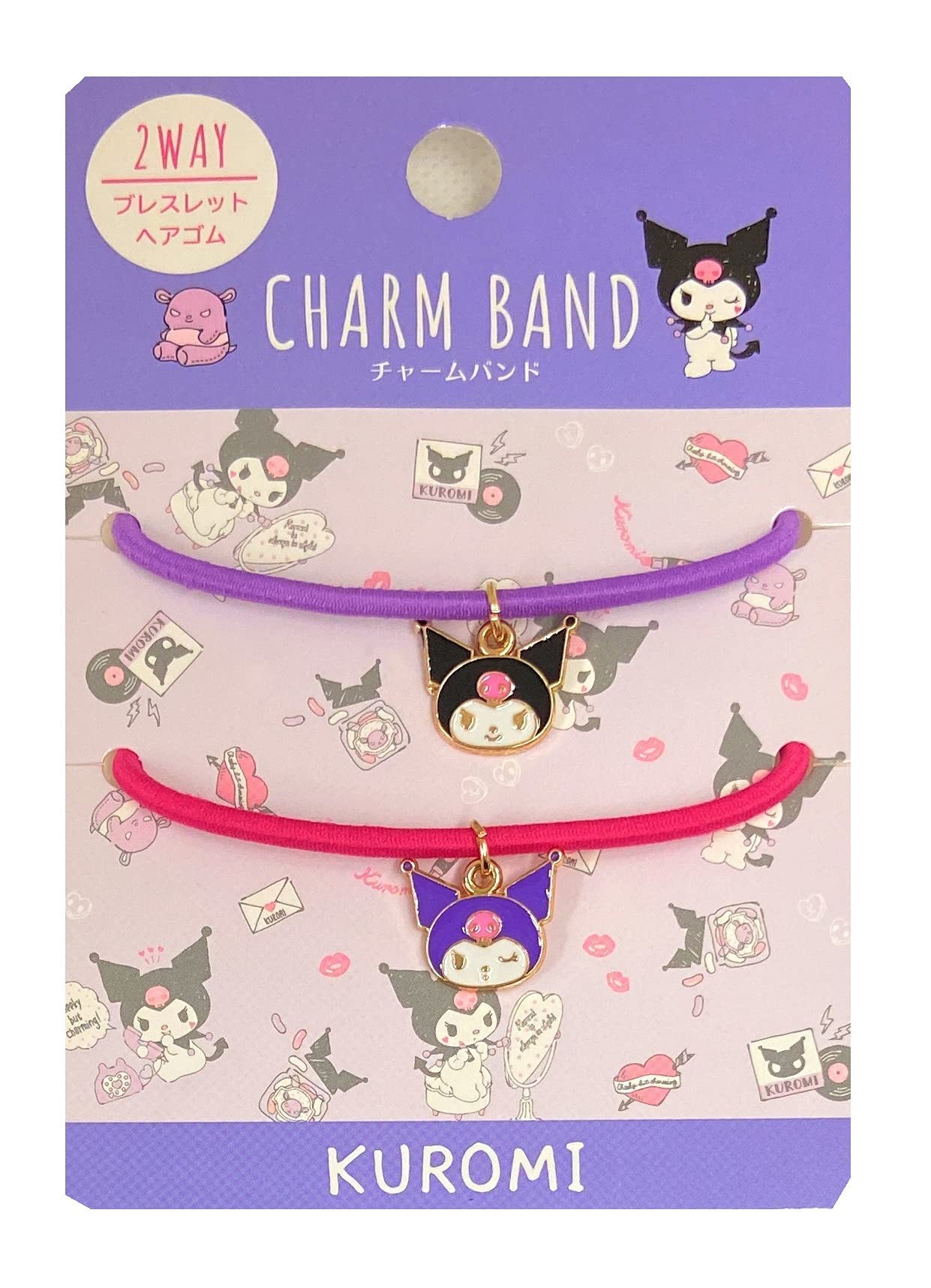 Sanrio Kuromi Hair ties Hair Band Bracelet Ponytail Hair Accessories 2pcs  Set Kuromi/Face