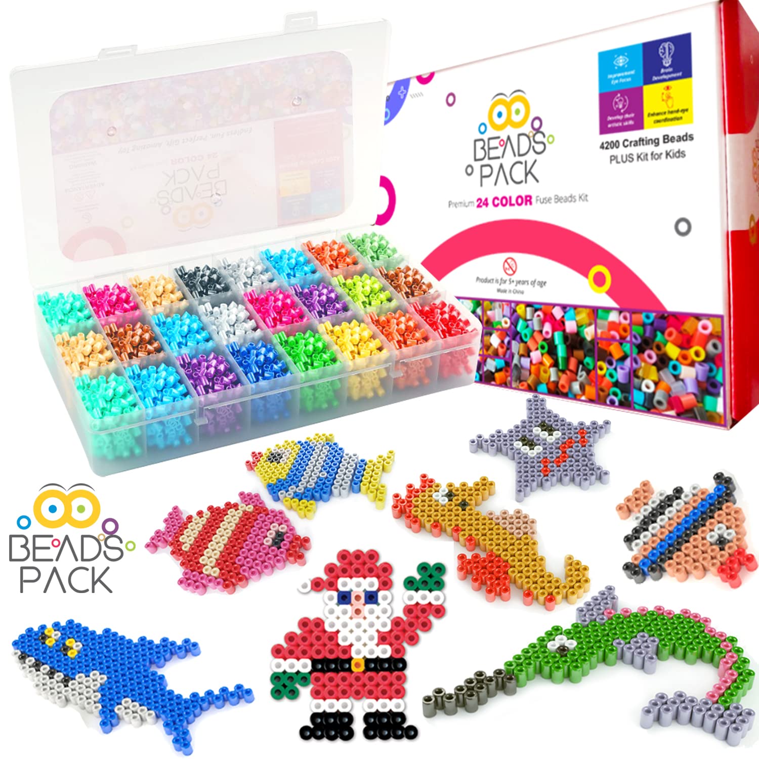 BeadsPack Fuse Beads Kit for Kids with 4200 Beads 5mm - 1 Pegboard,  Tweezer, Pattern & Iron Paper 24 Assorted Color Iron-On Melty Beads for  Kids Crafts & Gift Ideal for All Occasions Large