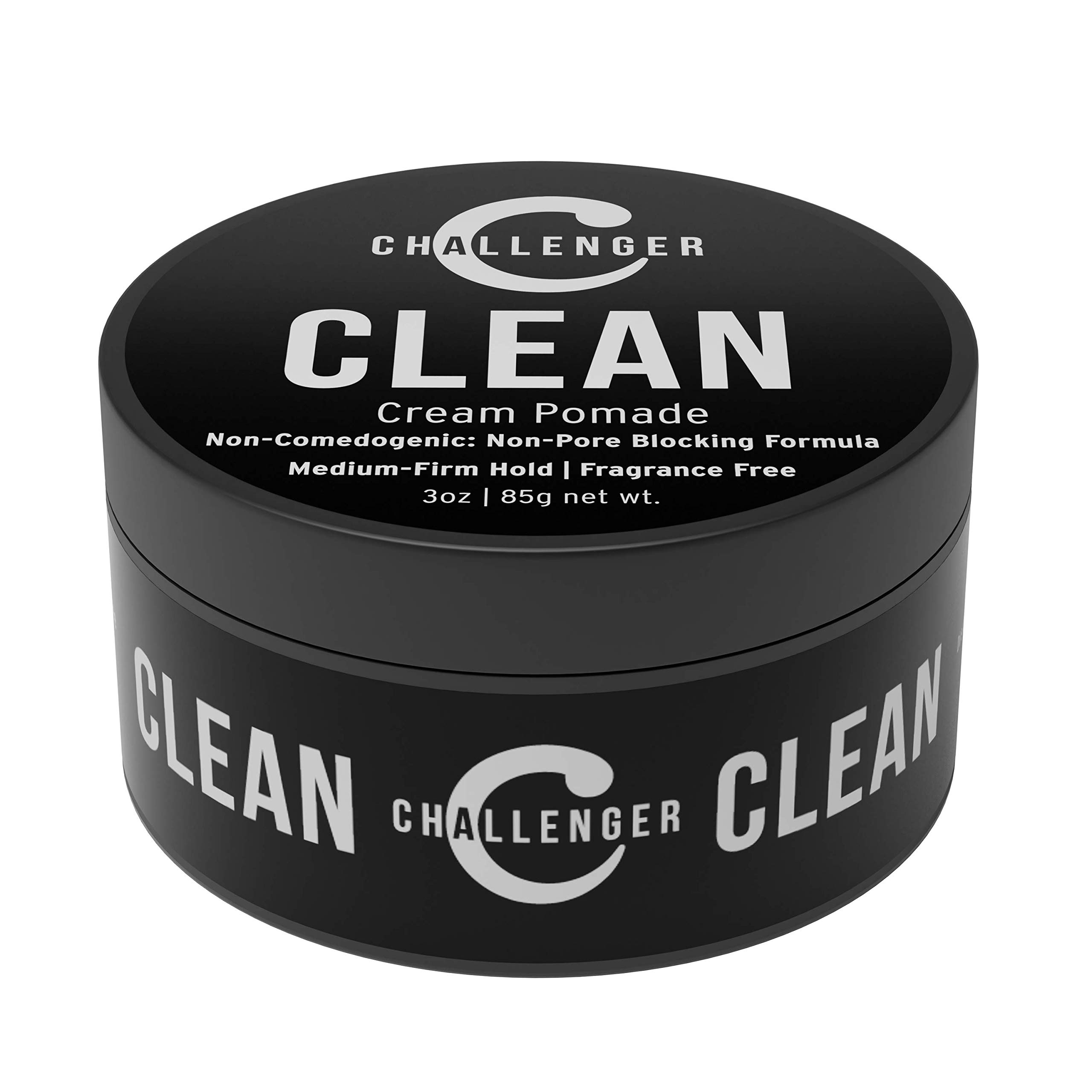 Challenger Mens Clean Cream Pomade, 3 Ounce | Fragrance Free,  Non-Comedogenic Hair Styling Product | Medium Firm Hold & Natural Finish |  Shine Free, Unscented, Water Based & Travel Friendly 3 Ounce (Pack of 1)