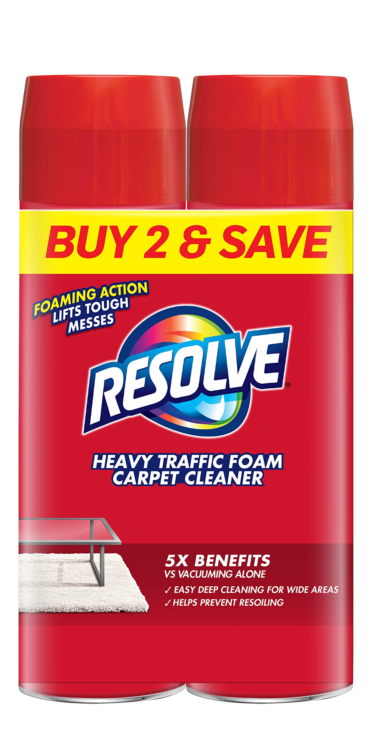 Resolve Dual Pack High Traffic Carpet Foam, 44 oz (2 Cans x 22 oz), Cleans  Freshens Softens & Removes Stains