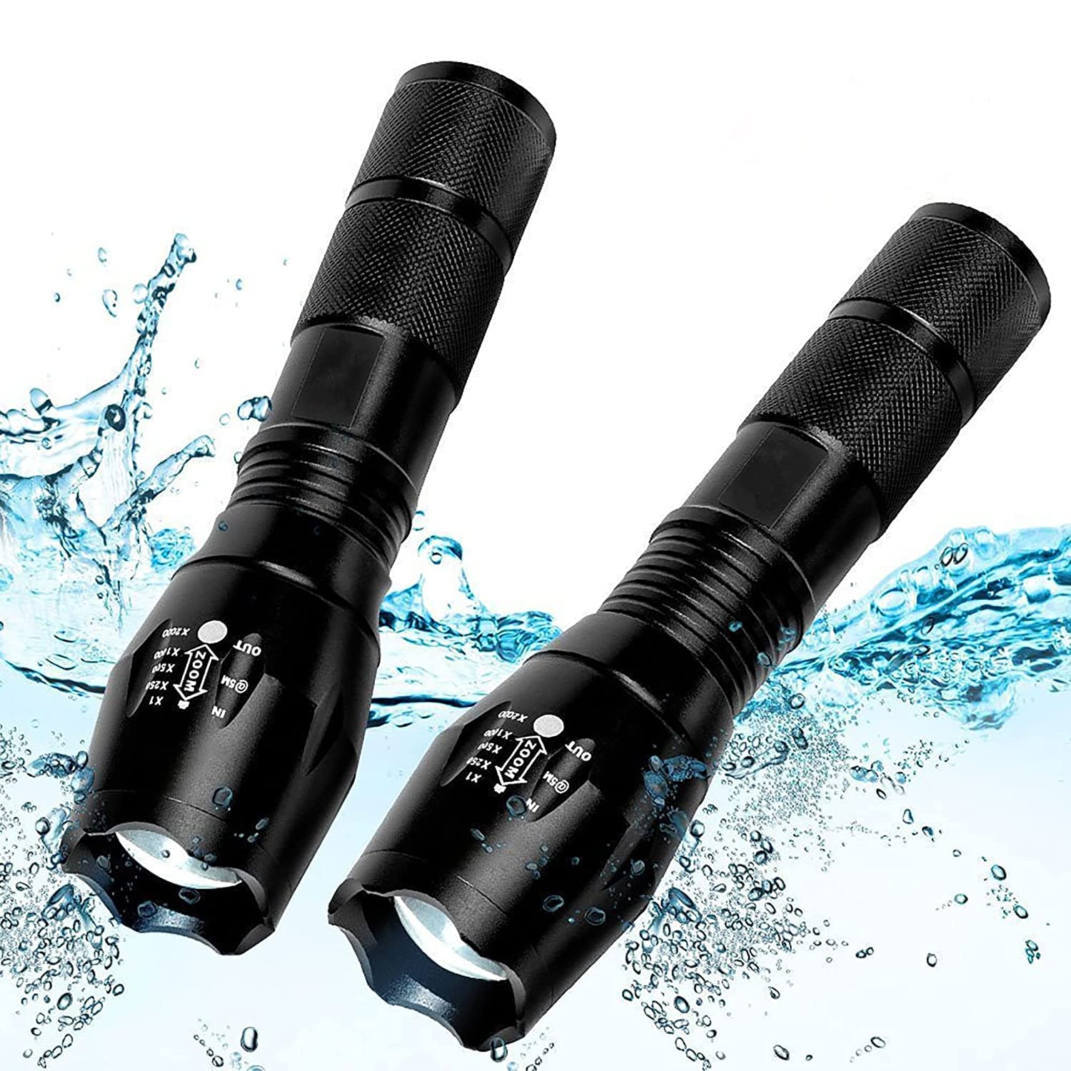2 Pack Tactical Flashlights Torch, Military Grade 5 Modes 3000