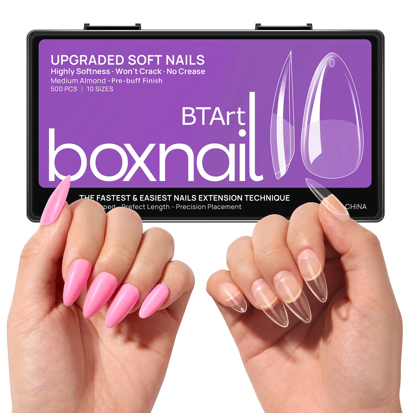 Soft Gel Nail Tips Almond - BTArtbox 500pcs Supremely Fit & No E-file Needed False Nails, Soak Off Full Cover Fake Nail Tips for Acrylic Nails Professional Extension with Case, 10 Size Soft Gel Nail Tips Almond - BTArtbox 500pcs Supremely Fit & No E-file Needed False Nails, Soak Off Full Cover Fake Nail Tips for Acrylic Nails Professional Extension with Case, 10 Size