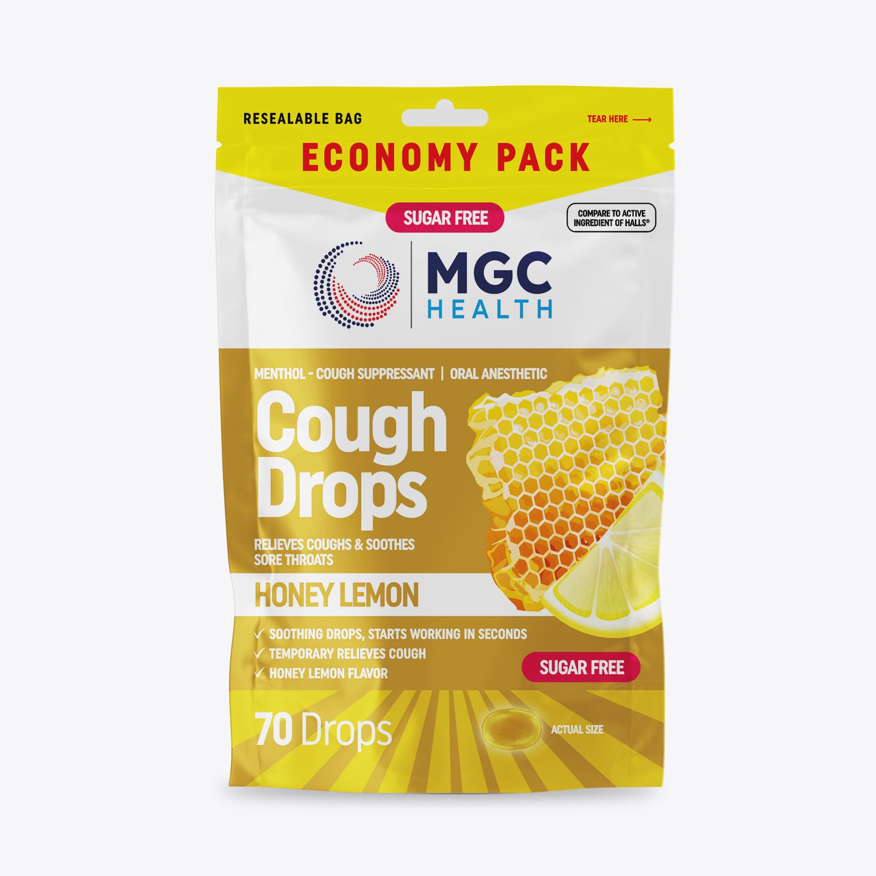 MGC HEALTH Cough Drops Honey Lemon Sugar Free Drops 420 Count (Pack of 6)