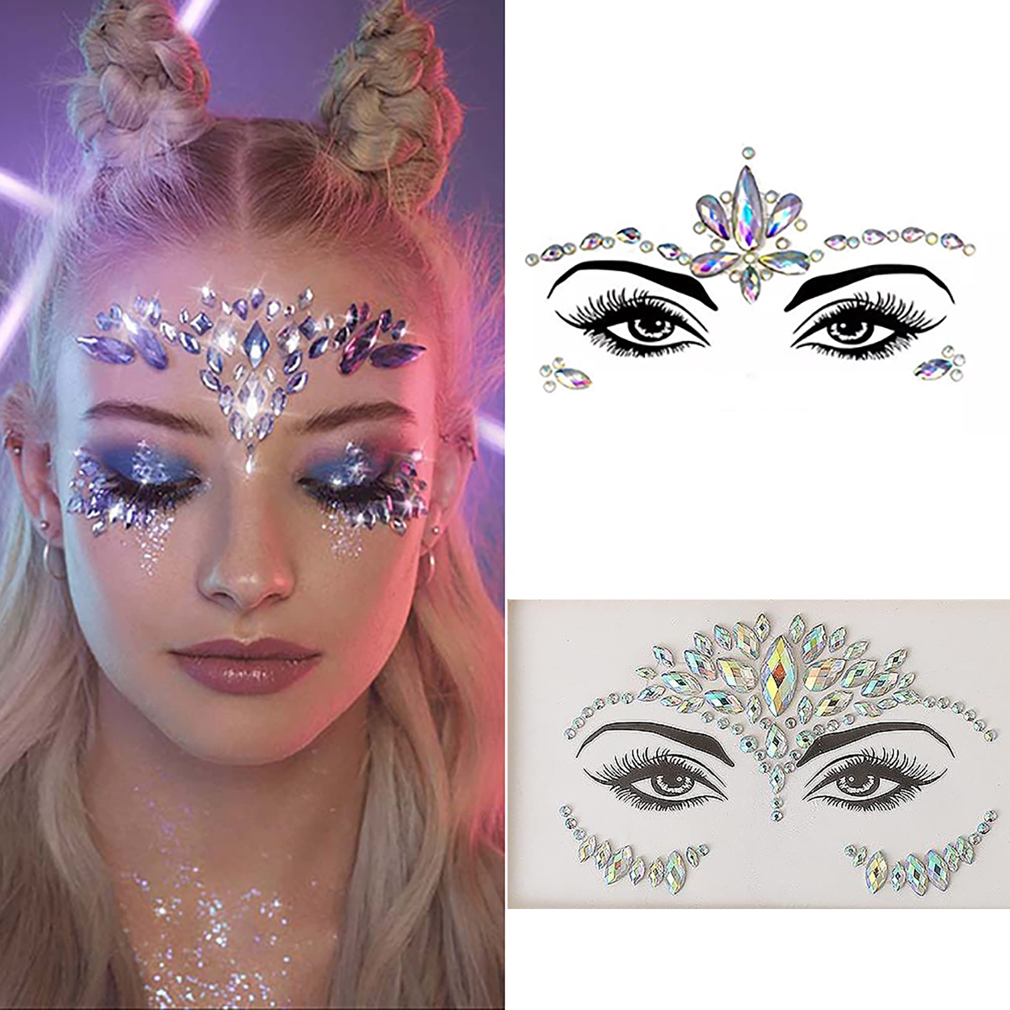 Eseres Face Jewels Stickers Luminous Face Gems Stick On