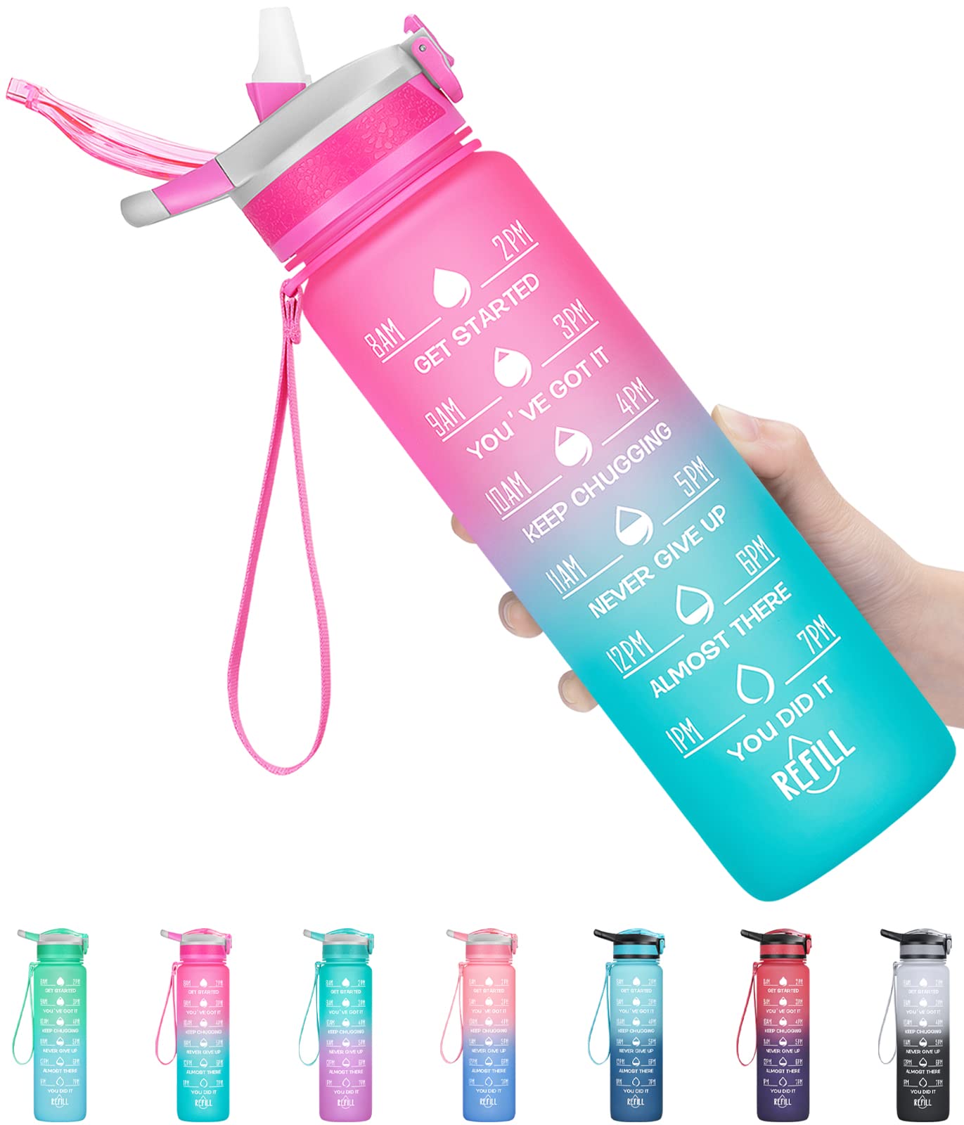 ELYPHINE 32OZ Water Bottles with Removable Straw & Time Marker,  Motivational Water Bottle with BPA Free Tritan Material, Leakproof Water  Jug for Fitness Sports Eglantine