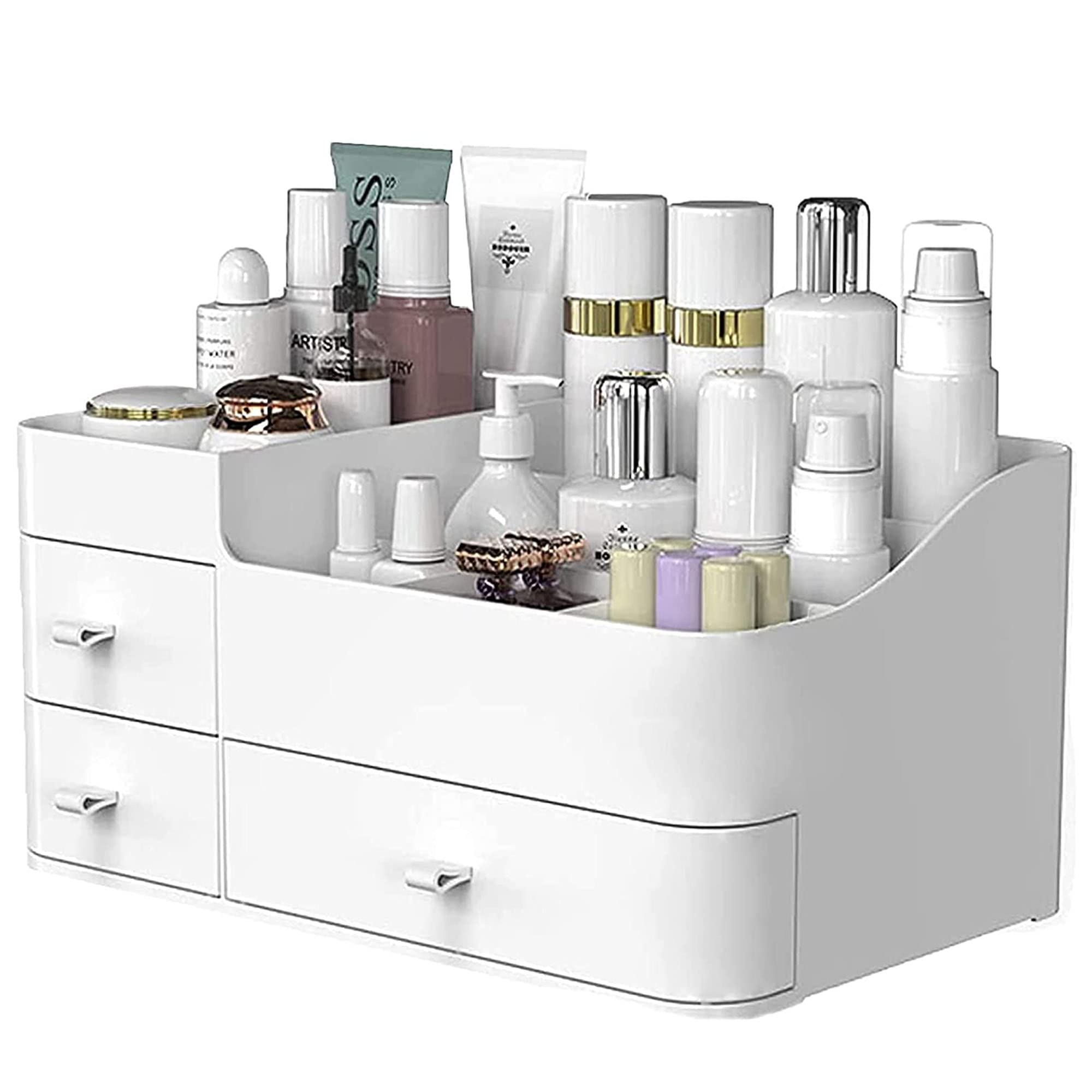 Makeup Organizer with Drawers Large Capacity Countertop Organizer for Vanity  Bathroom and Bedroom Desk Cosmetics Organizer for Skin Care Brushes  Eyeshadow Lotions Lipstick Nail Polish and Jewelry white