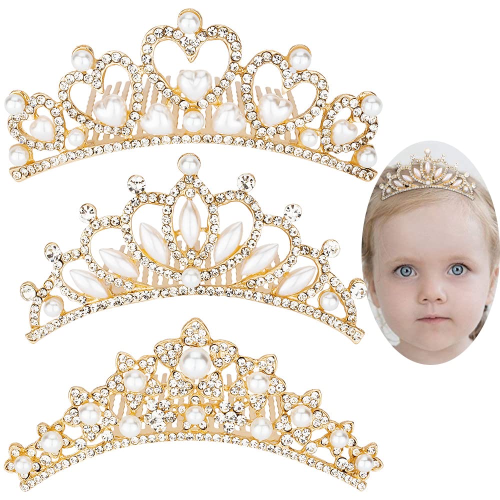 ANBALA Small Tiara Crown with Hair Comb 3 Pack Mini Tiara Crown