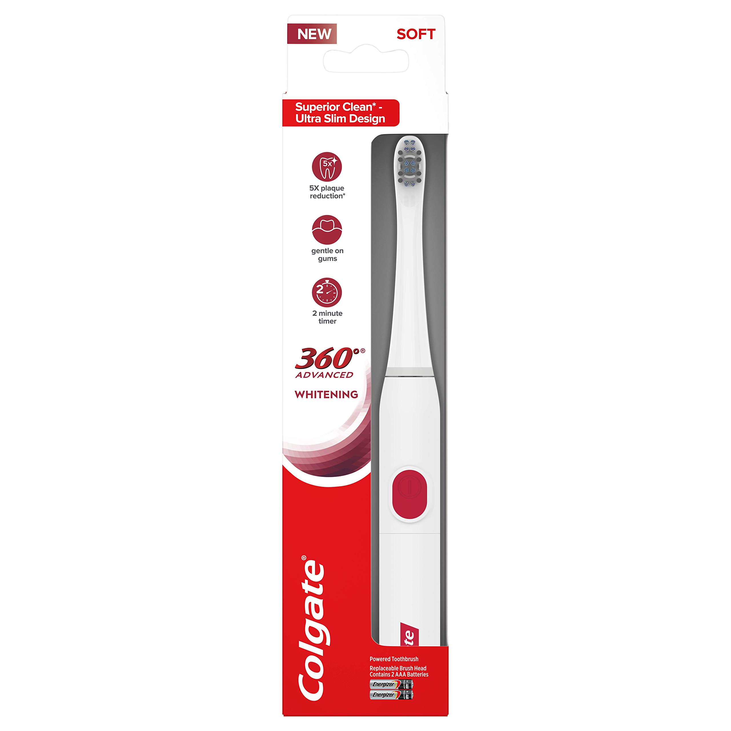 Colgate 360 Advanced Sonic Battery Power Toothbrush Soft Whitening 1