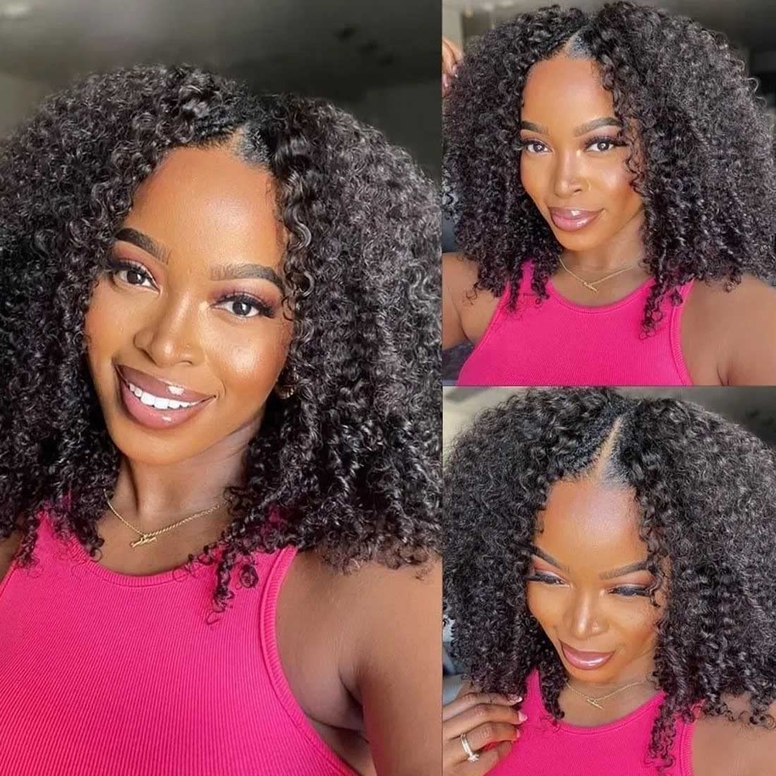 Beauty Forever Kinky Curly U Part Human Hair Wig 4x1 inch Small Leave  Out,Curly Upgrade U Part Wig Human Hair Wigs for Black Women 10A Grade  Brazilian Virgin Hair Glueless No Leave