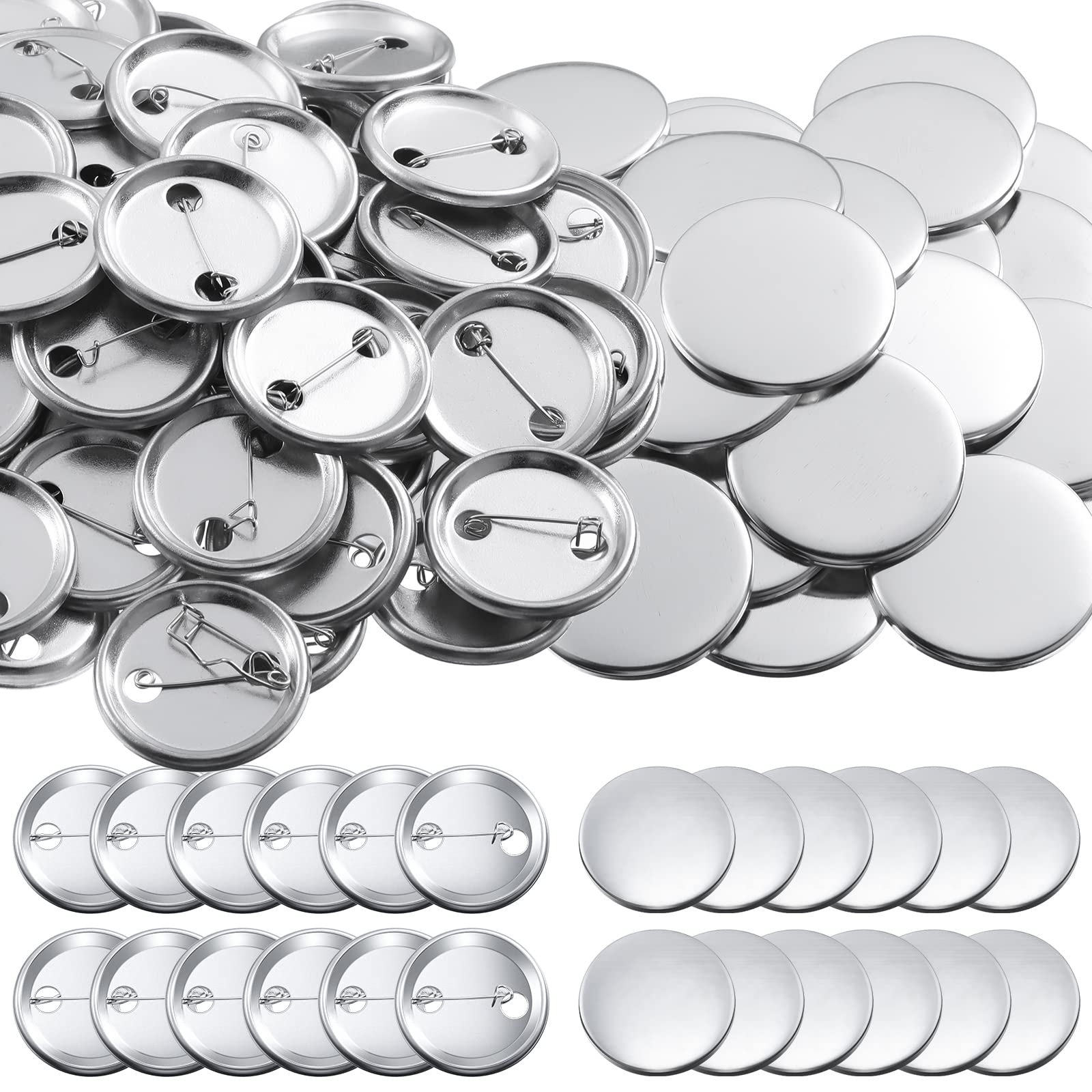 300 Pieces Blank Button Making Supplies Round Badge Button Parts Metal Button  Pin Badge Kit for Button Maker Machine, Including Metal Shells Back Cover  and Clear Film (Tinplate,1.46 Inch) 37 mm/ 1.46 Inch, metal