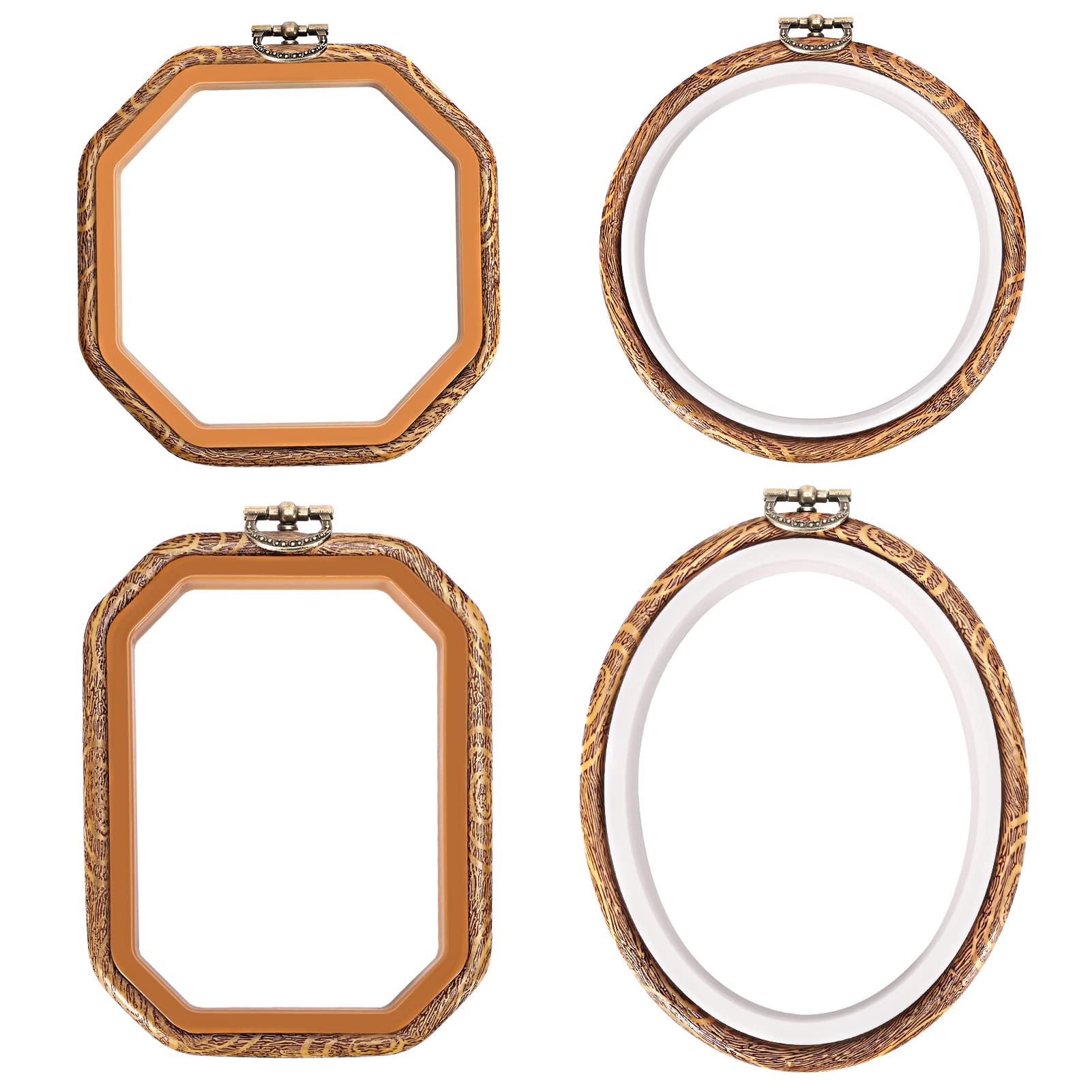 joybest 4 pieces 6 inch round embroidery hoops display frame circle, cross  stitch hoop ring imitated