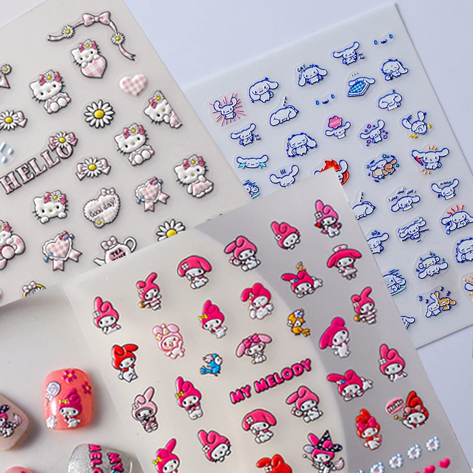  6 Sheets Cute Nail Art Stickers Nail Decals 3D Self-Adhesive  Cute Nail Stickers Design Cartoon Nail Decals Kawaii Anime Nail Stickers  Cute Nail Art Charm for Women Girls Nail Decoration 