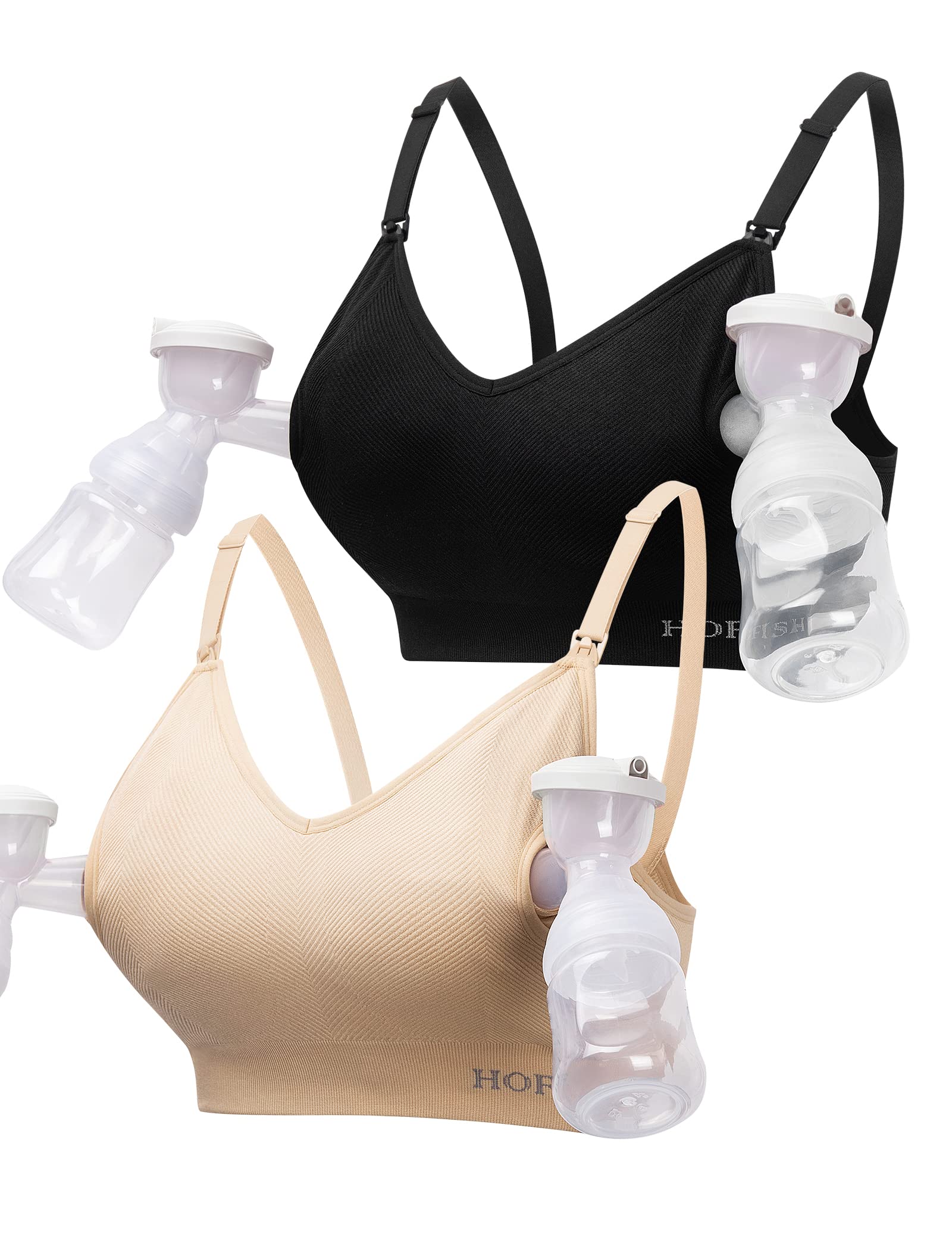 HOFISH Hands Free Pumping Bra Women Sport Bras Seamless Padded Nursing  Maternity Bra for Pregnancy/Breastfeeding/Working Out S-2XL L Pumping  Bra:black Beige