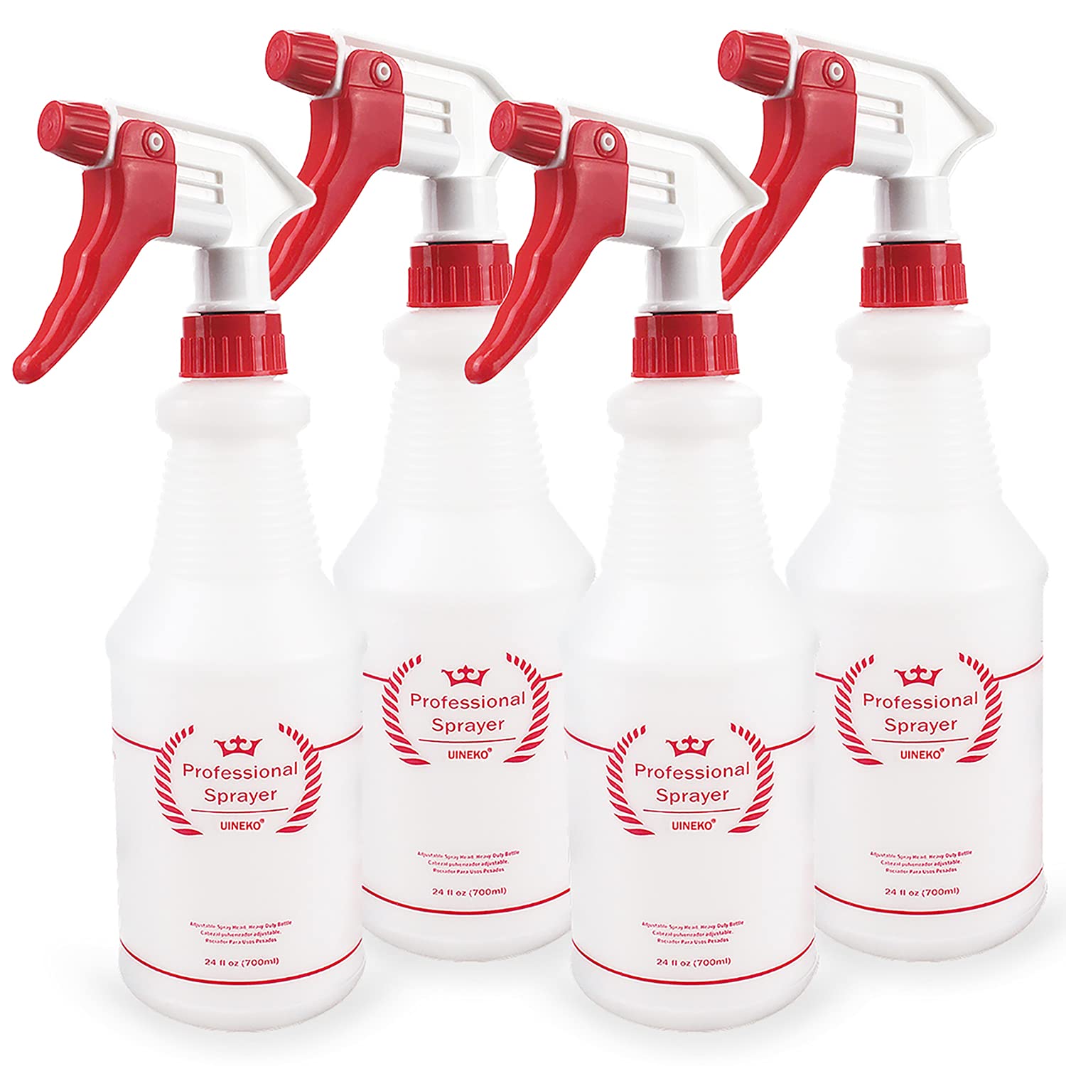 Uineko Plastic Spray Bottle (3 Pack, 24 Oz, 3 Colors) Heavy Duty All-P