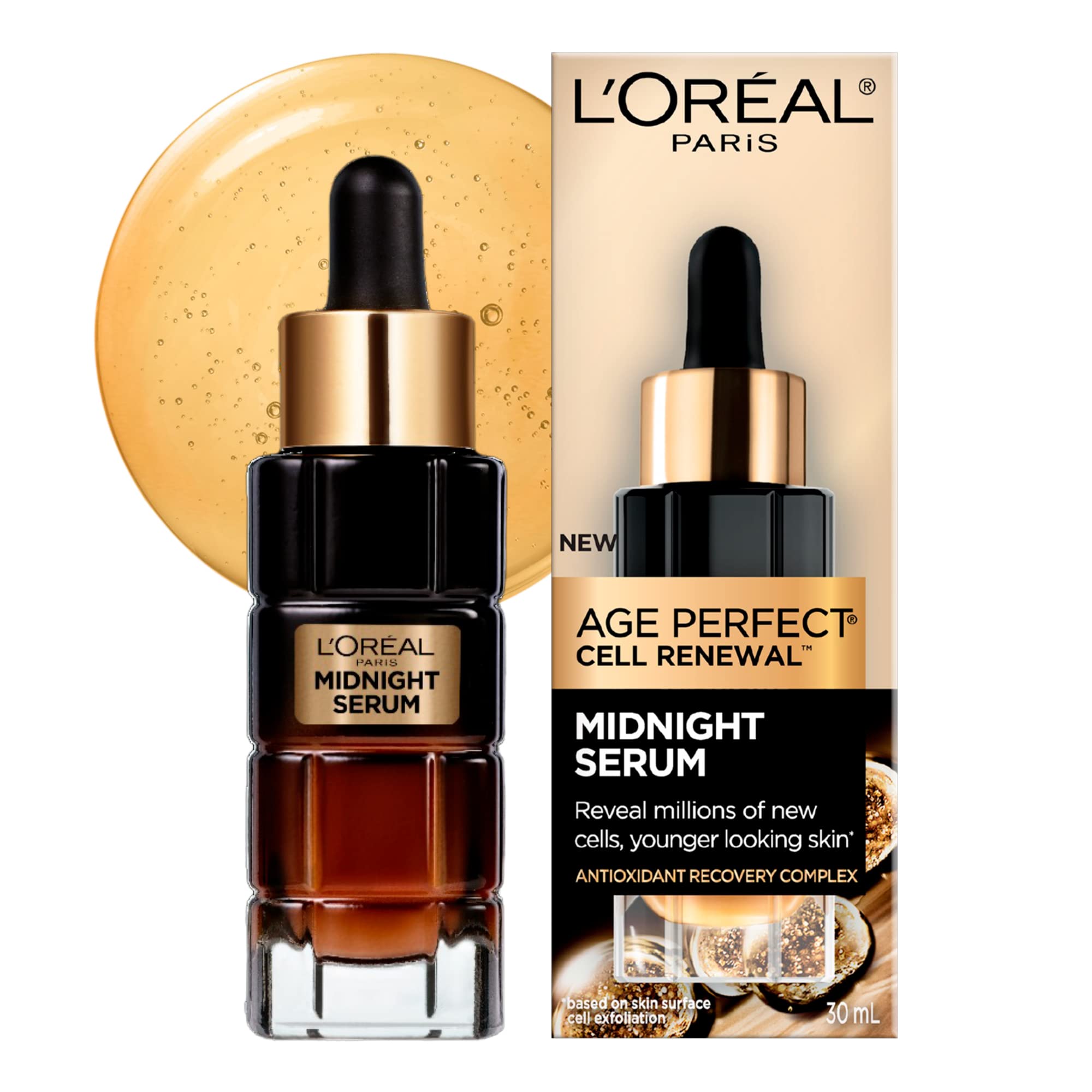 L'Oreal Paris Age Perfect Anti-Aging Midnight Face Serum, Reduce Wrinkles  1oz + Eye Cream Sample