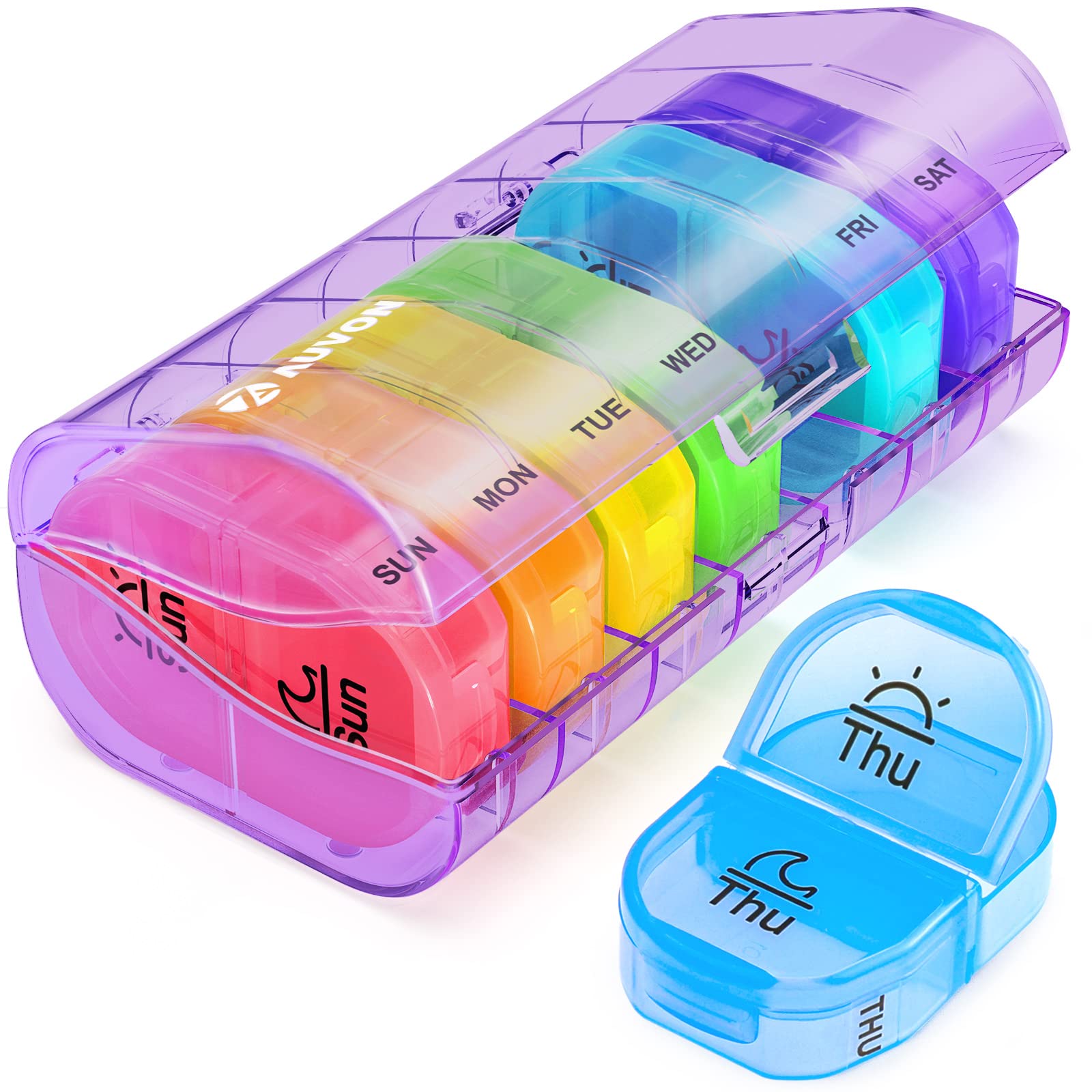 AUVON Weekly Pill Organizer 4 Times a Day with 7 Daily Large Pill Box Cases