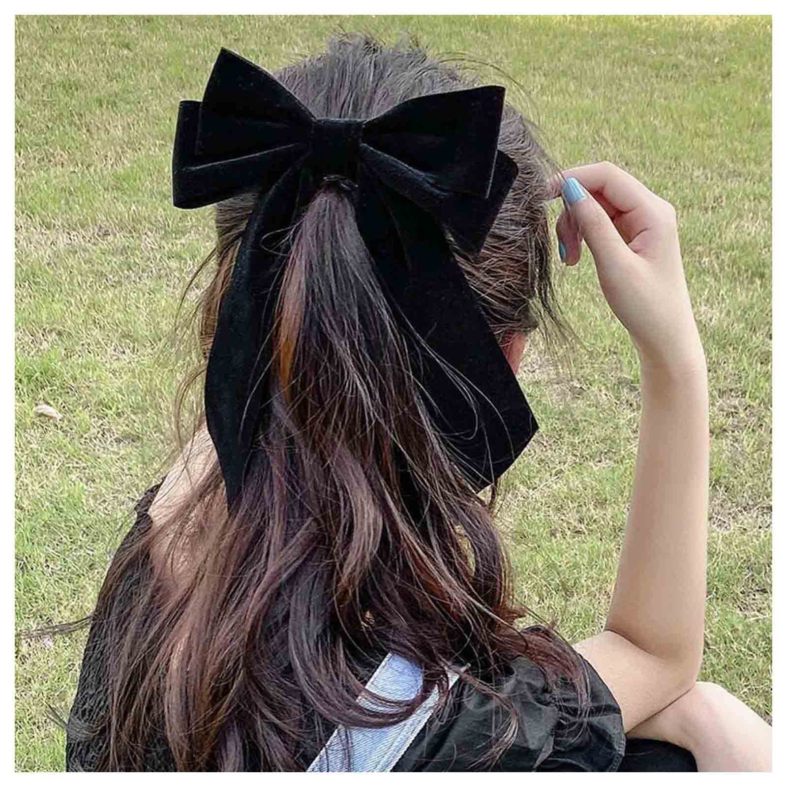 Big Hair Bows for Women Girl 7 Velvet Black Hair Clip Accessories