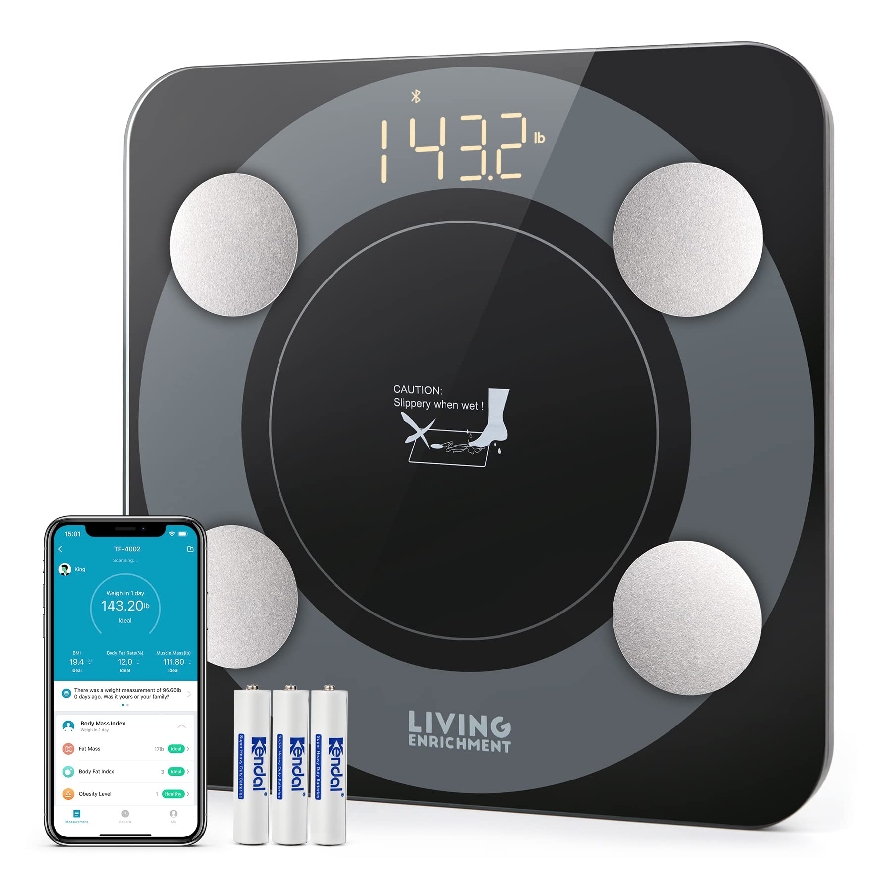 Bluetooth Scale for Body Weight, Living Enrichment Smart Body Fat Weight BMI Bathroom Wireless Scale, High Accuracy Sensor, Body Composition Monitor