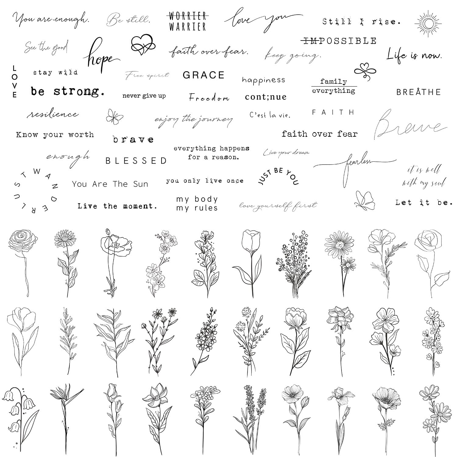 Floral Stickers, Flower Quotes