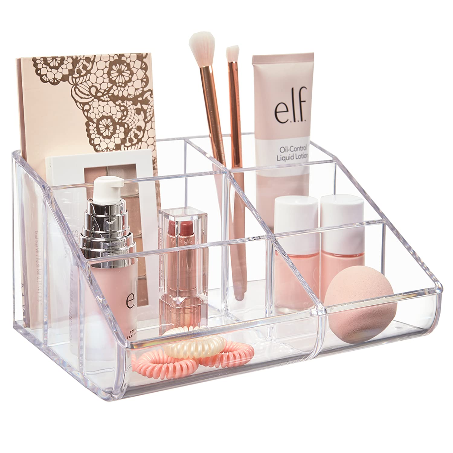 STORi Clear Plastic Vanity Makeup Organizer, Compact Rectangular  4-Compartment Holder for Brushes, Eyeshadow Palettes, & Beauty Supplies