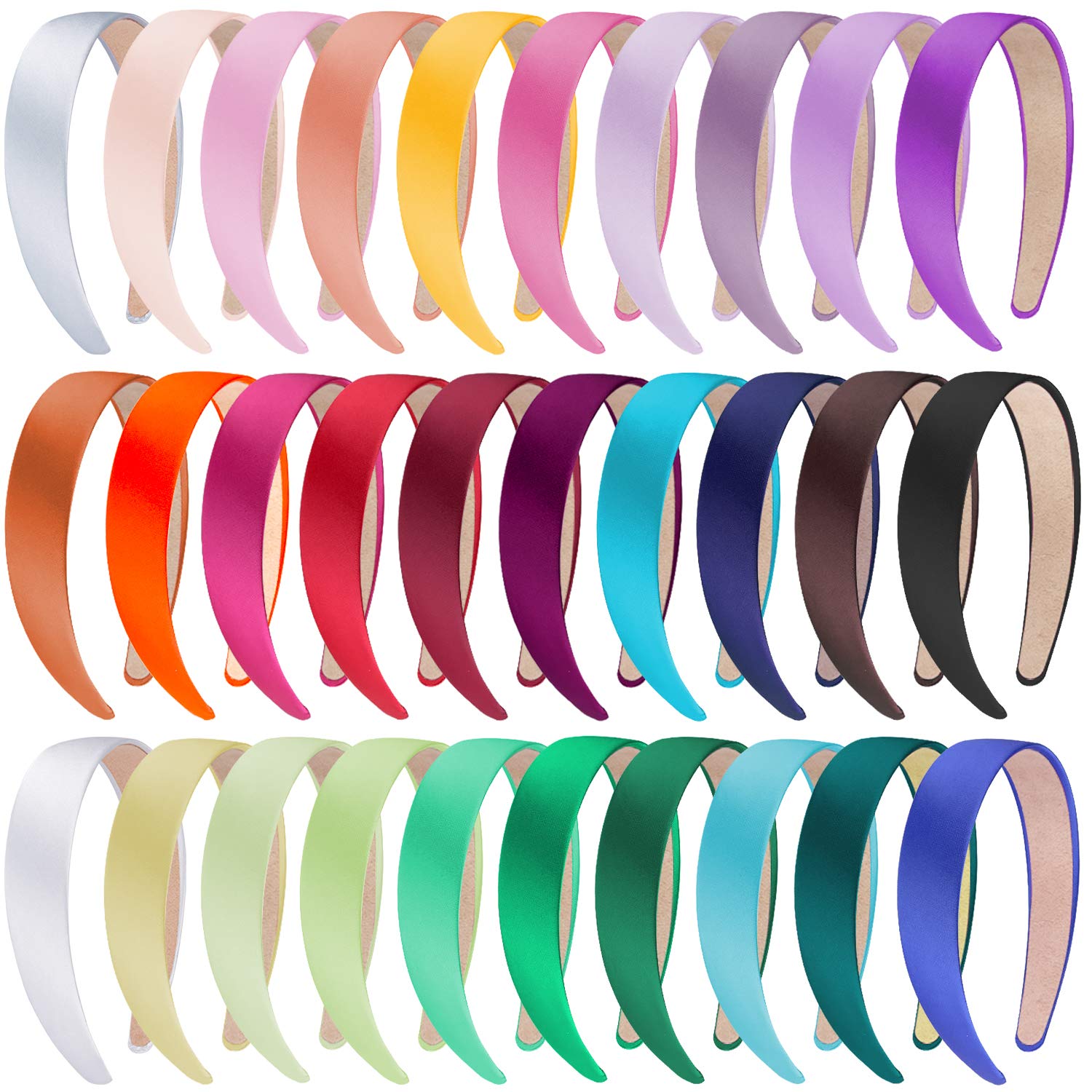 SIQUK 24 Pieces Satin Headbands 1 inch Wide Headband Colorful Non-Slip Headbands for Women and Girls, 24 Colors