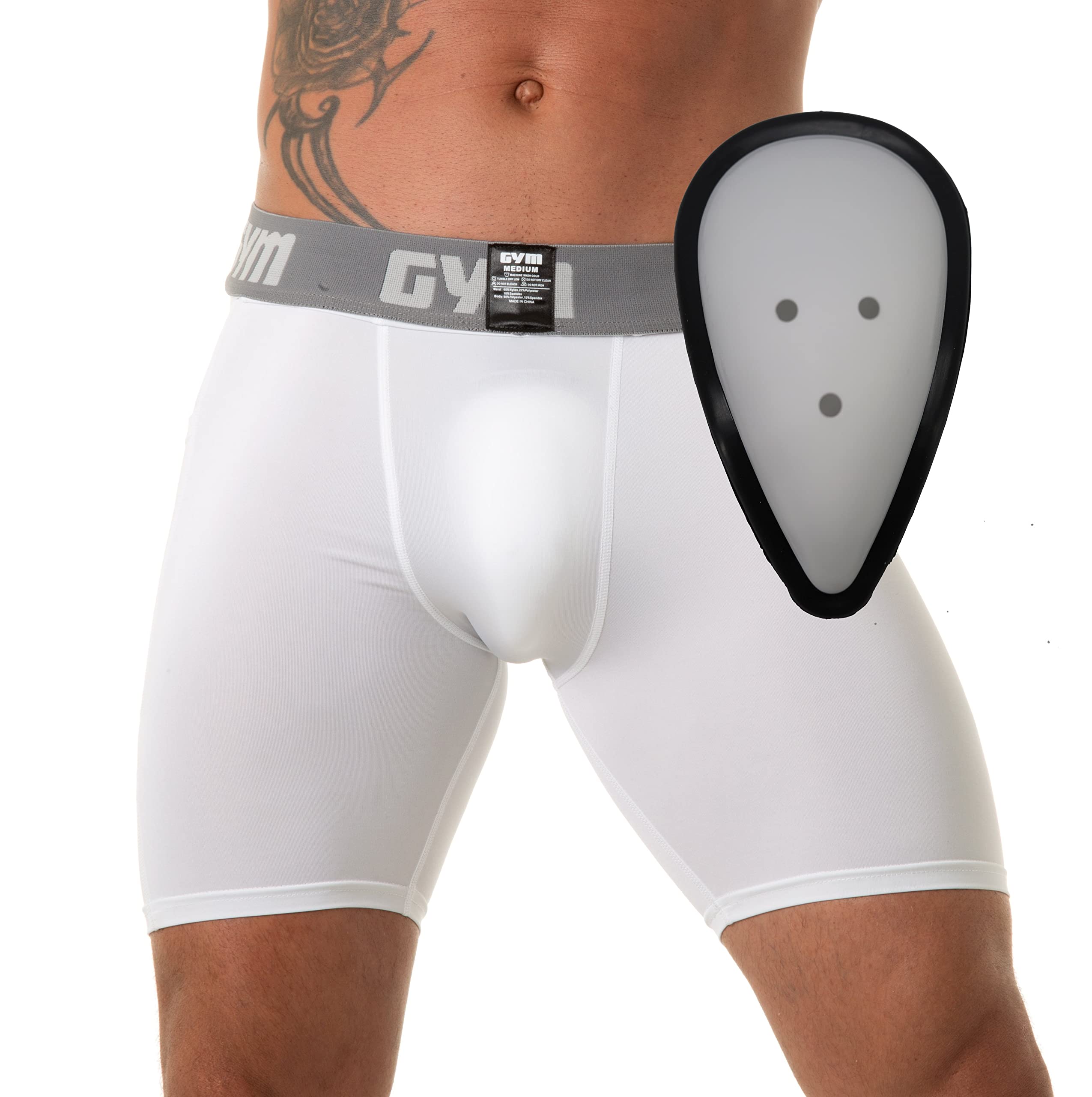 Gym Men's Sports Compression Shorts with Cup Pocket and Hard Cup Included  4X-Large White