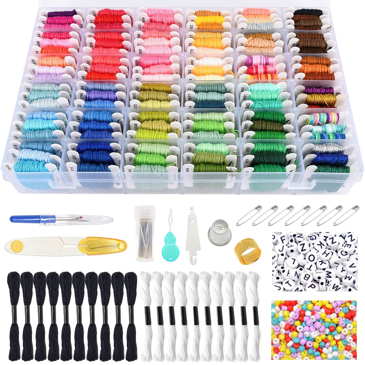 Friendship Bracelet String Kits with Organizer Storage Box 110 Colors  Embroidery Floss 800 Beads 52Pcs Cross Stitch Tools-Labeled with Embroidery  Thread Numbers for Bobbins Great Production Gift