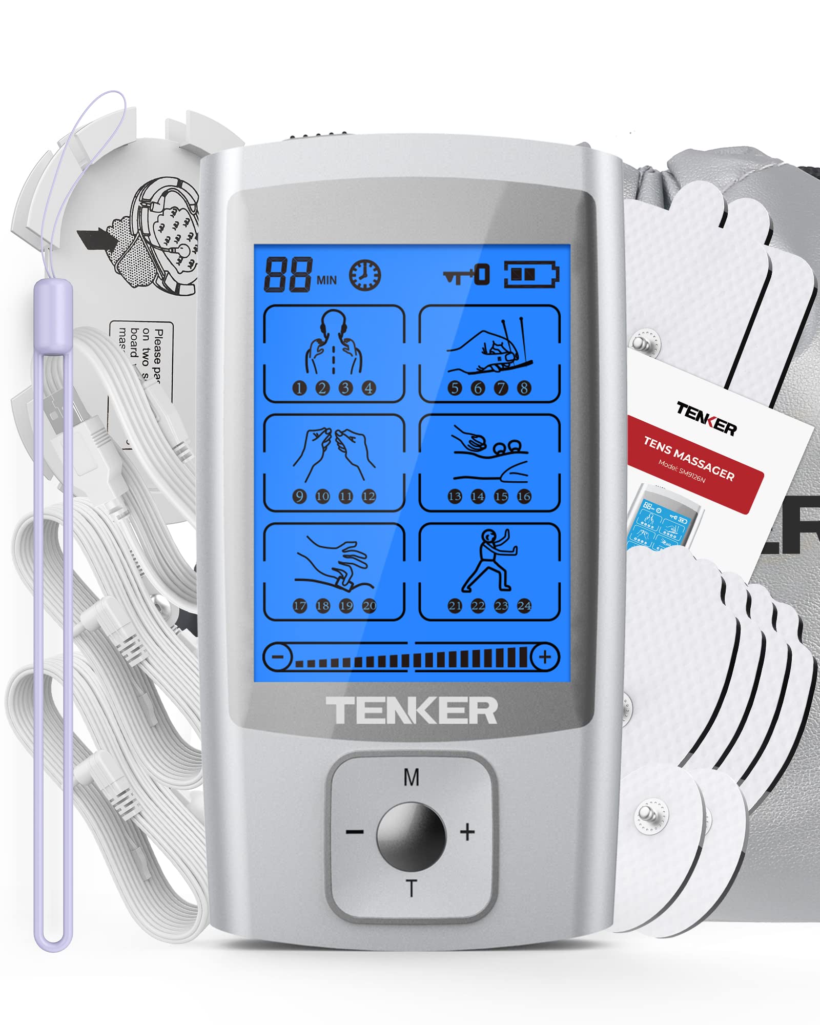 TENKER TENS EMS Unit Muscle Stimulator Machine 24 Modes Pulse Massager for  Pain Relief & Muscle Strength 
