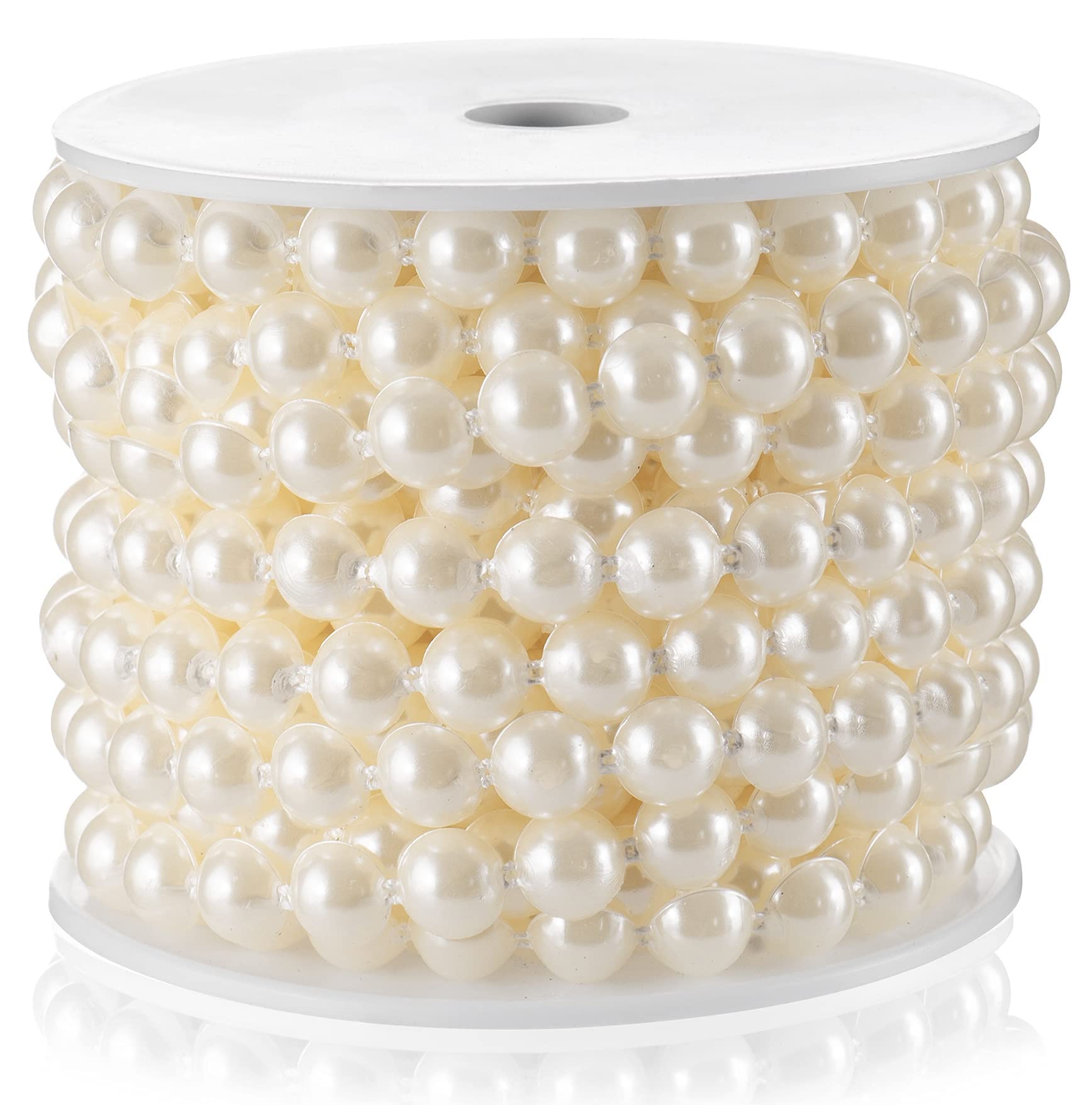 Half-Round Pearl Bead Garland String 11 Yards 10MM Flat Pearl Beaded Spool  Roll Crafts for Wedding Party Decoration-Ivory