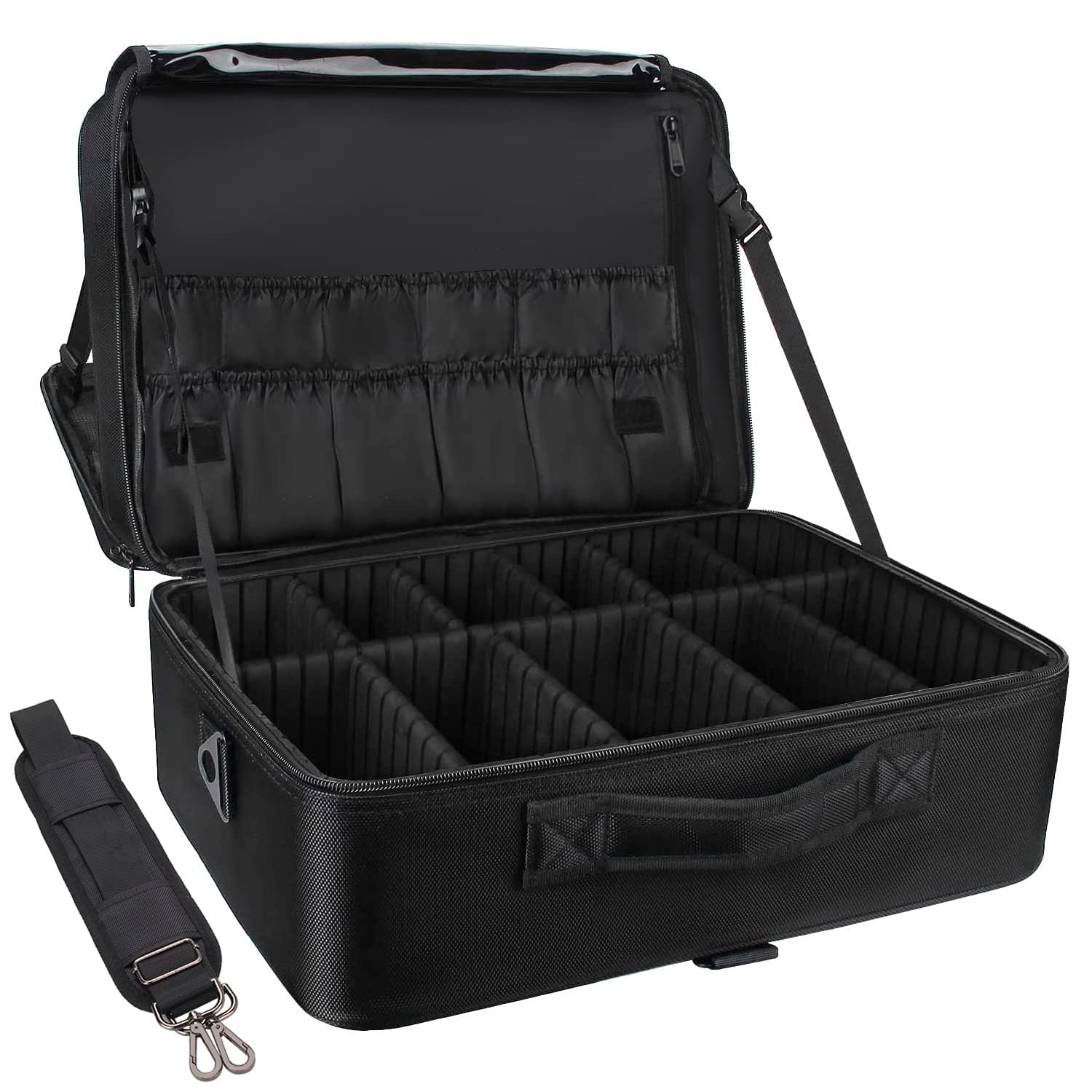 Relavel Extra Large Makeup Case Travel Makeup Train Case Professional  Makeup Artist Bag Portable Nail Organizer Box Art Supply Case with  Adjustable Dividers/Attach to Trolley/Shoulder Strap (Black) Extra Large  Black