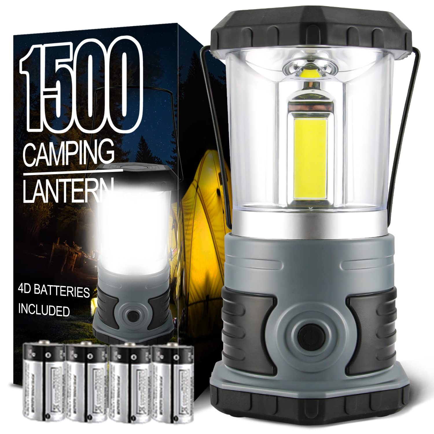LED Camping Lantern Battery Powered 1500 Lumen COB Camping Light 4*D  Batteries(Included) Perfect for Camp Hiking Emergency Kit