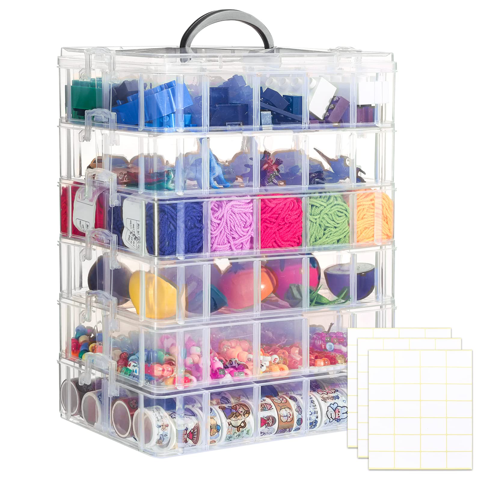 Quefe 6-Tier Stackable Storage Container Box with 60 Compartments, Plastic  Organizer Box for Organizing Washi Tape, Embroidery Accessories, Threads  Bobbins, Kids Toy, Beauty Supplies