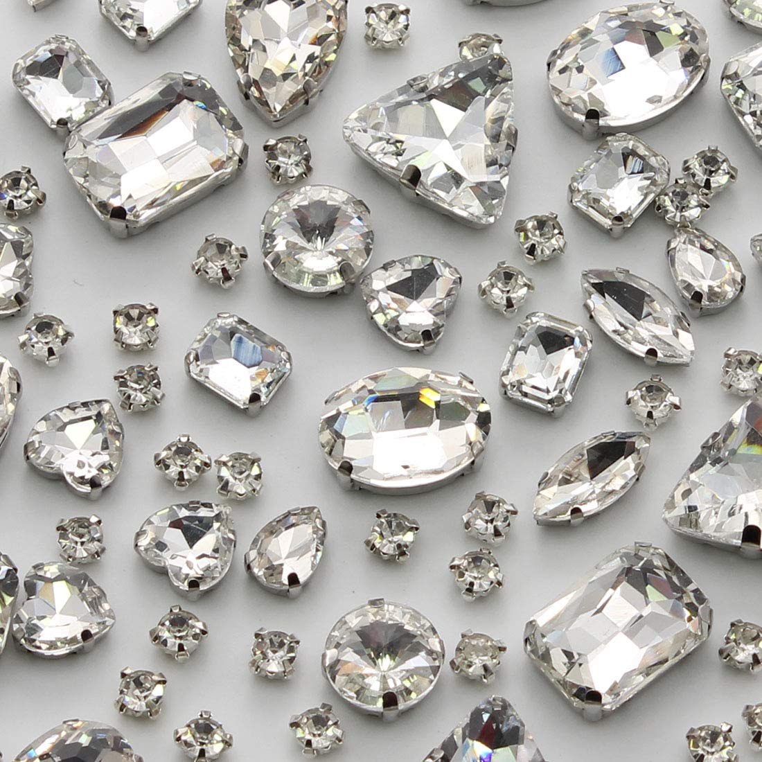 TANOSII Sew on Rhinestones 100 PCS Mixed Shapes Glass Rhinestones Sew on  Crystal Gems Mental Flatback