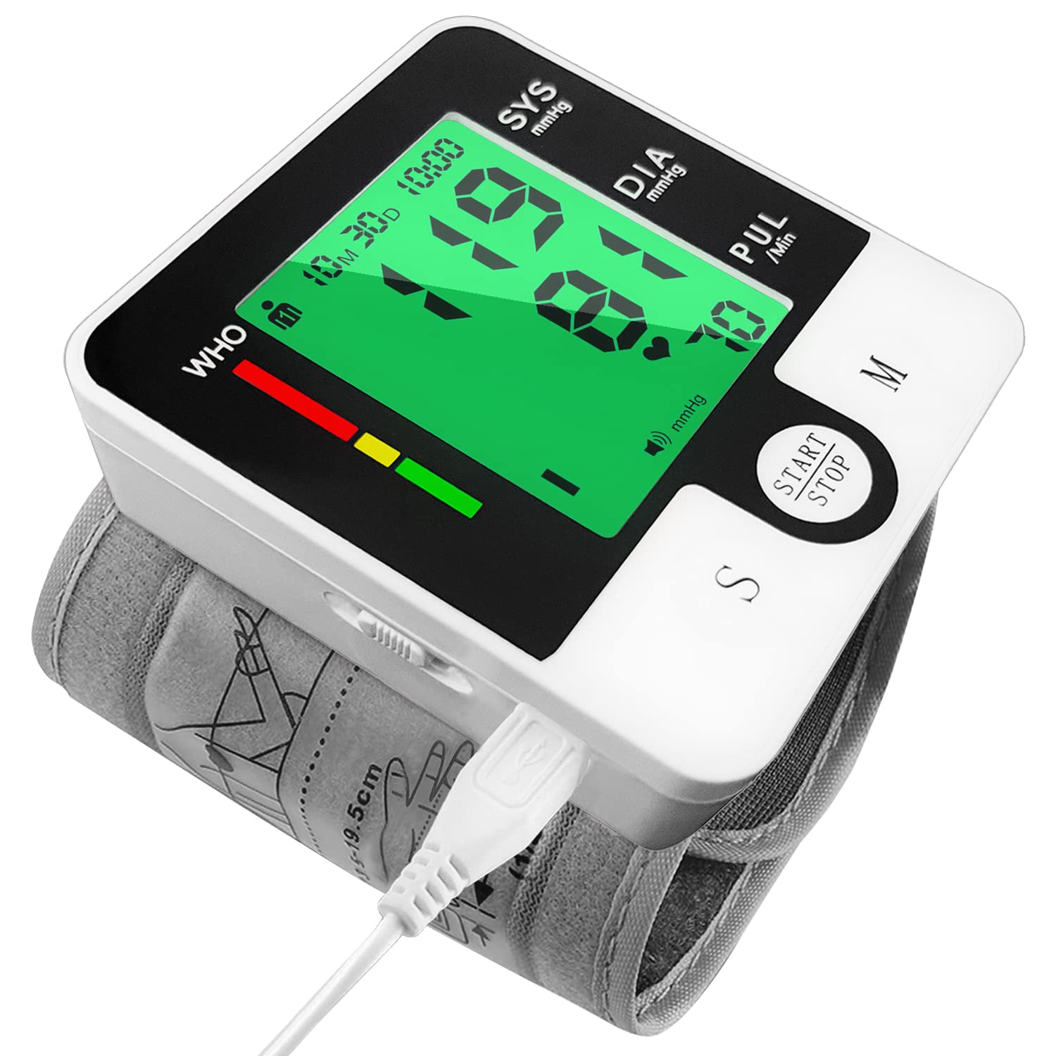 Wrist Blood Pressure Monitor Automatic Digital Home BP Monitor Cuff -  Accurate Intelligent Voice LCD Tri-Color Backlight USB Charging Adjustable  Cuff Irregular Heartbeat Hypertension Detector