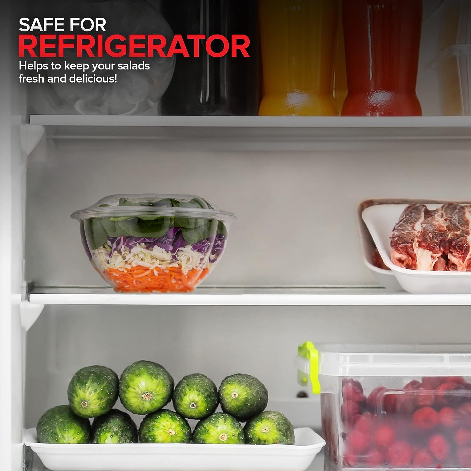 Stock Your Home 32oz Clear Plastic Salad Bowls with Lids (50 Pack) - Thumbnail 4