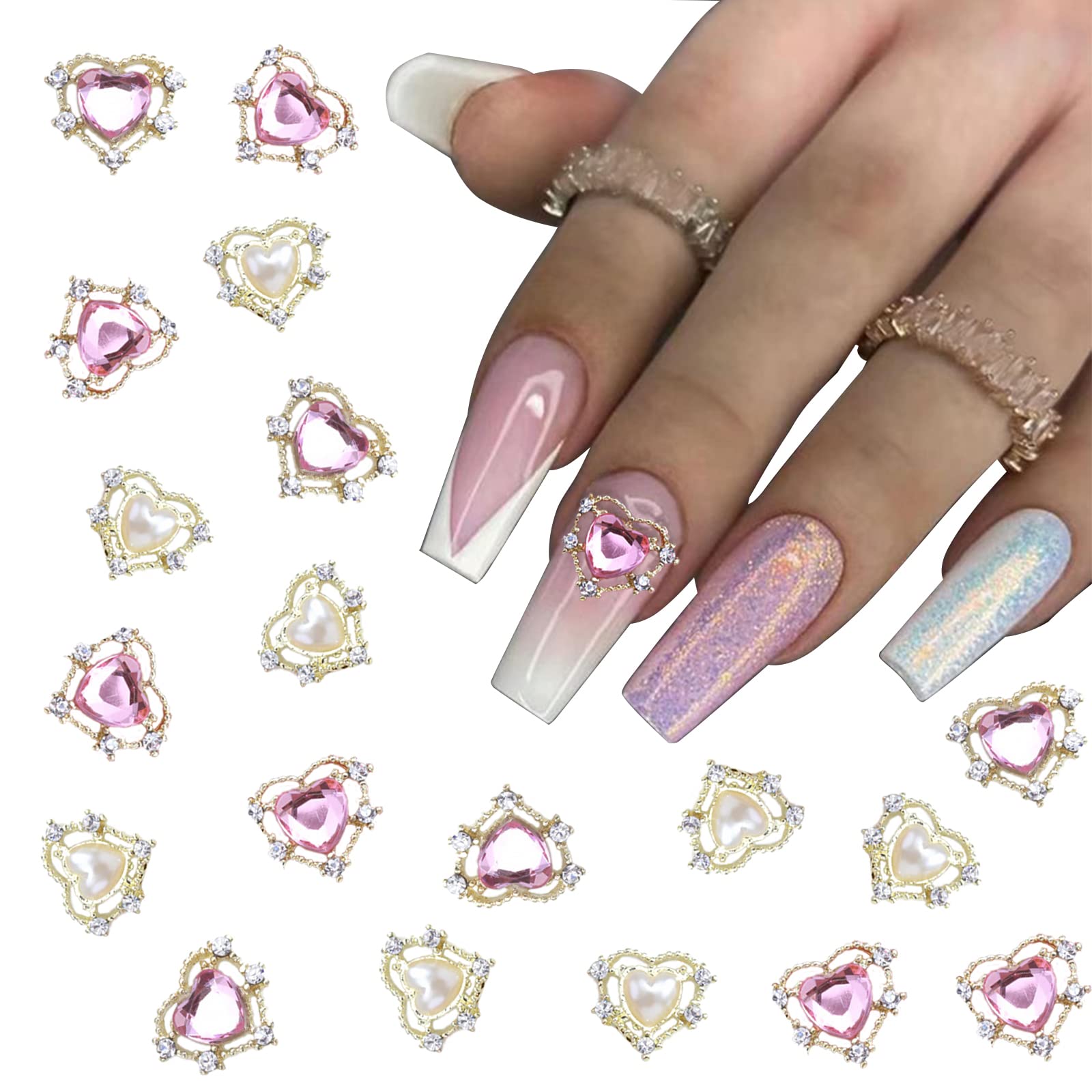 YOSOMK 24PCS Heart Nail Art Charms White Pink Nail Charms 3D Heart Pearls Nail  Supplies Accessories 2 Colors Nail Gems Rhinestones Jewelry for Women  Acrylic Nail Art Design Decoration