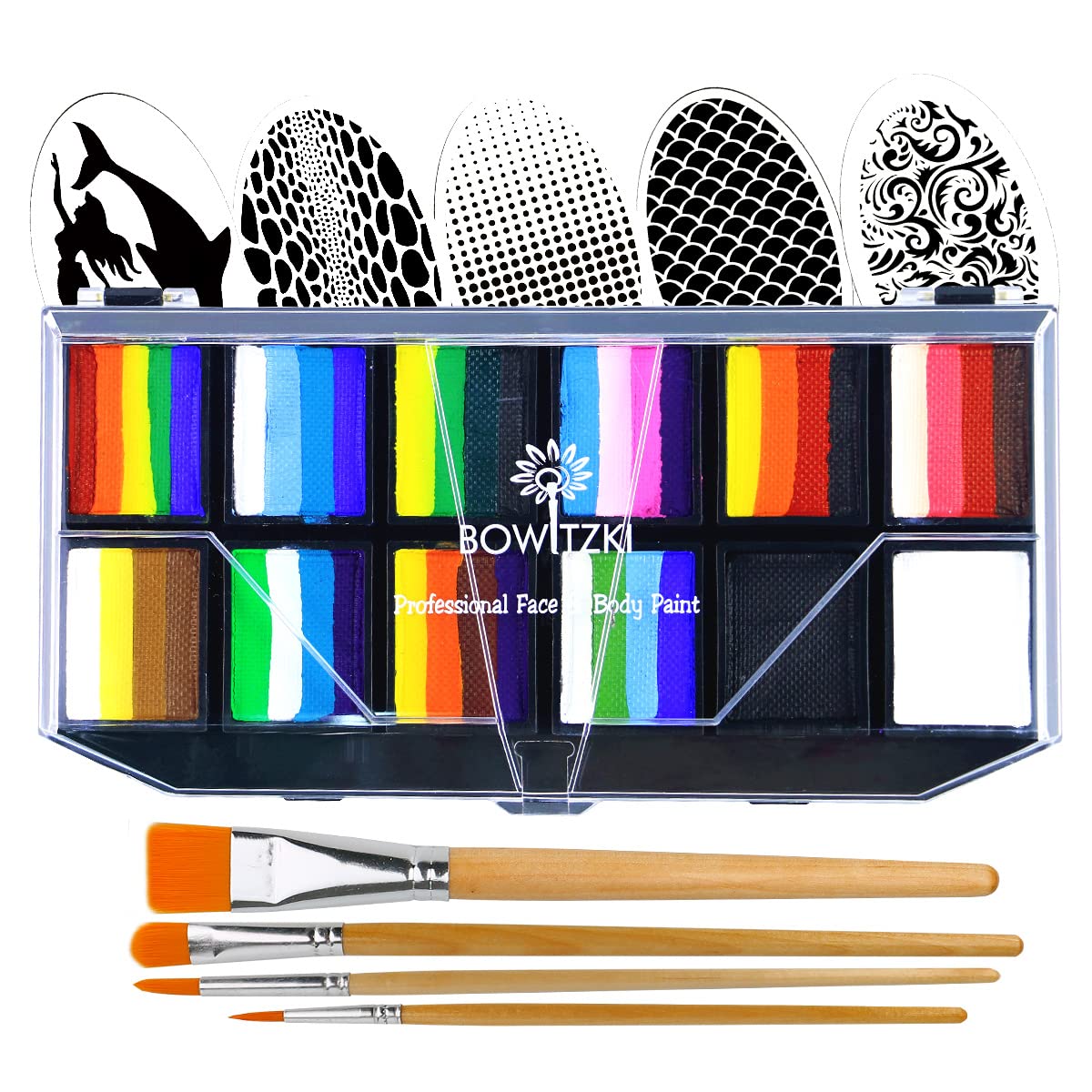 Bowitzki Professional Face Painting Kit For Kids Adults 12x10 gm Face paint  Set with Stencil One