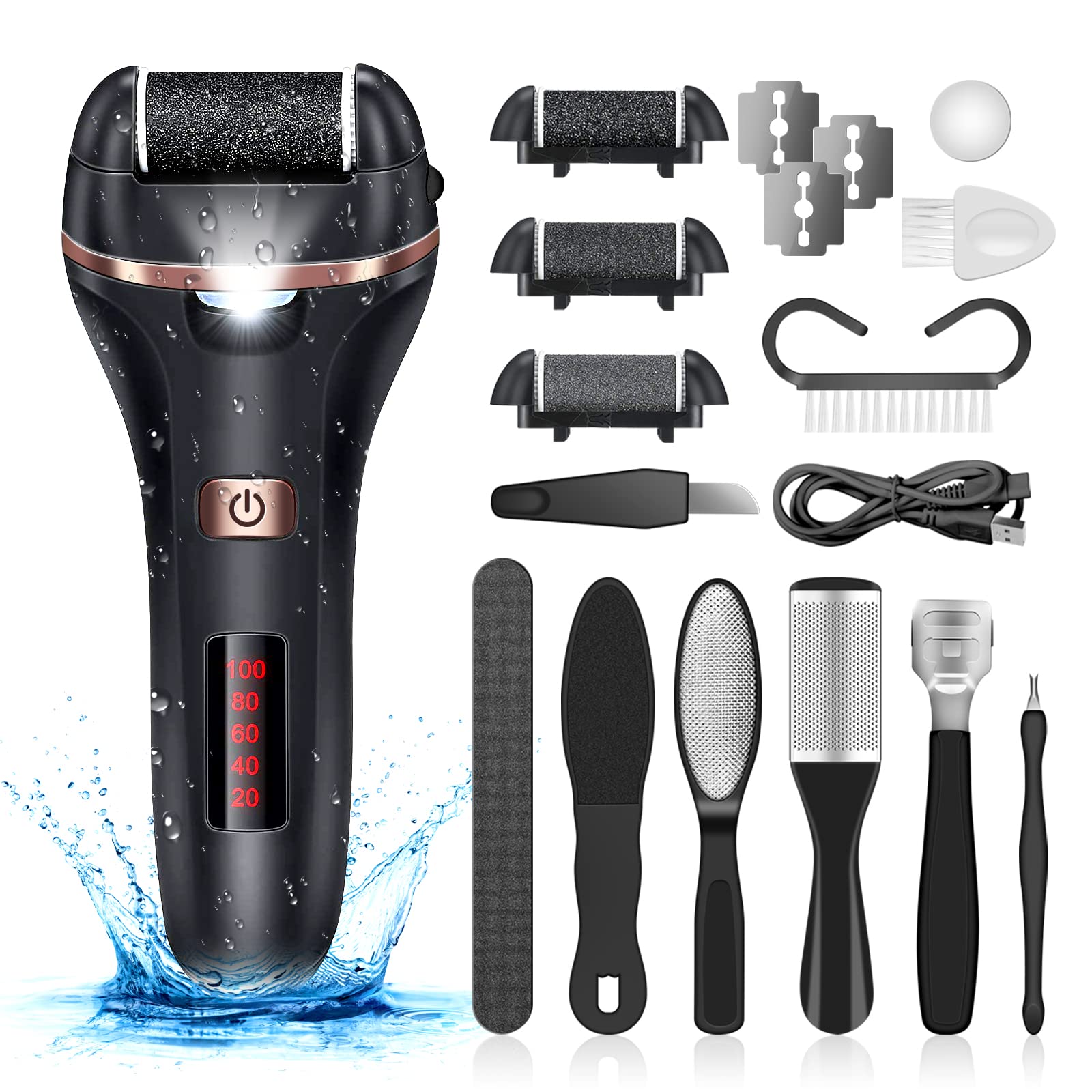 Electric Foot Callus Remover Kit, Banral 10 in1 Rechargeable Pedicure