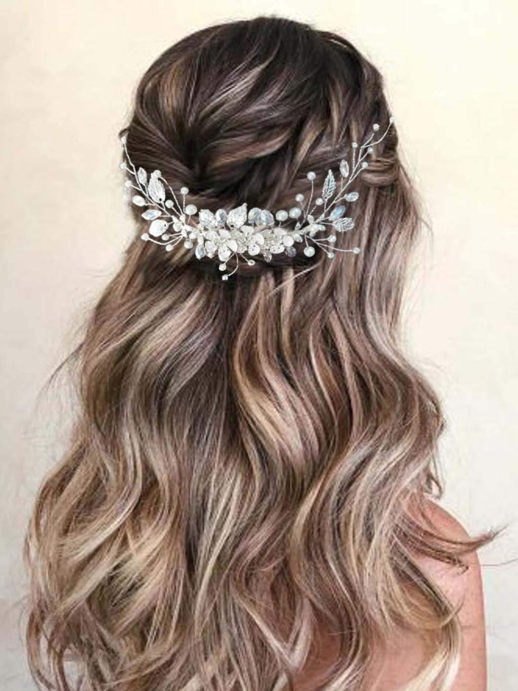 Gorais Bride Wedding Hair Vine Flower Bridal Headpieces Pearl Hair  Accessories for Women and Girls (A-Silver)
