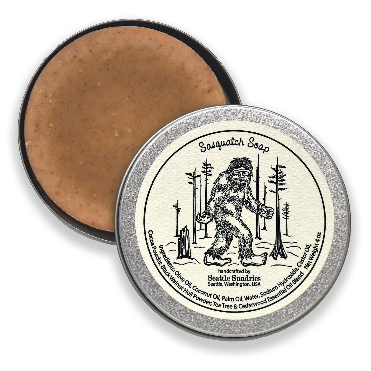 Seattle Sundries  Sasquatch Soap Bar Natural Skin Care 1 (4oz) Handmade Soap  Bar in a Recyclable Travel Tin Woodsy Scent - Camp & Bigfoot Gift Idea.