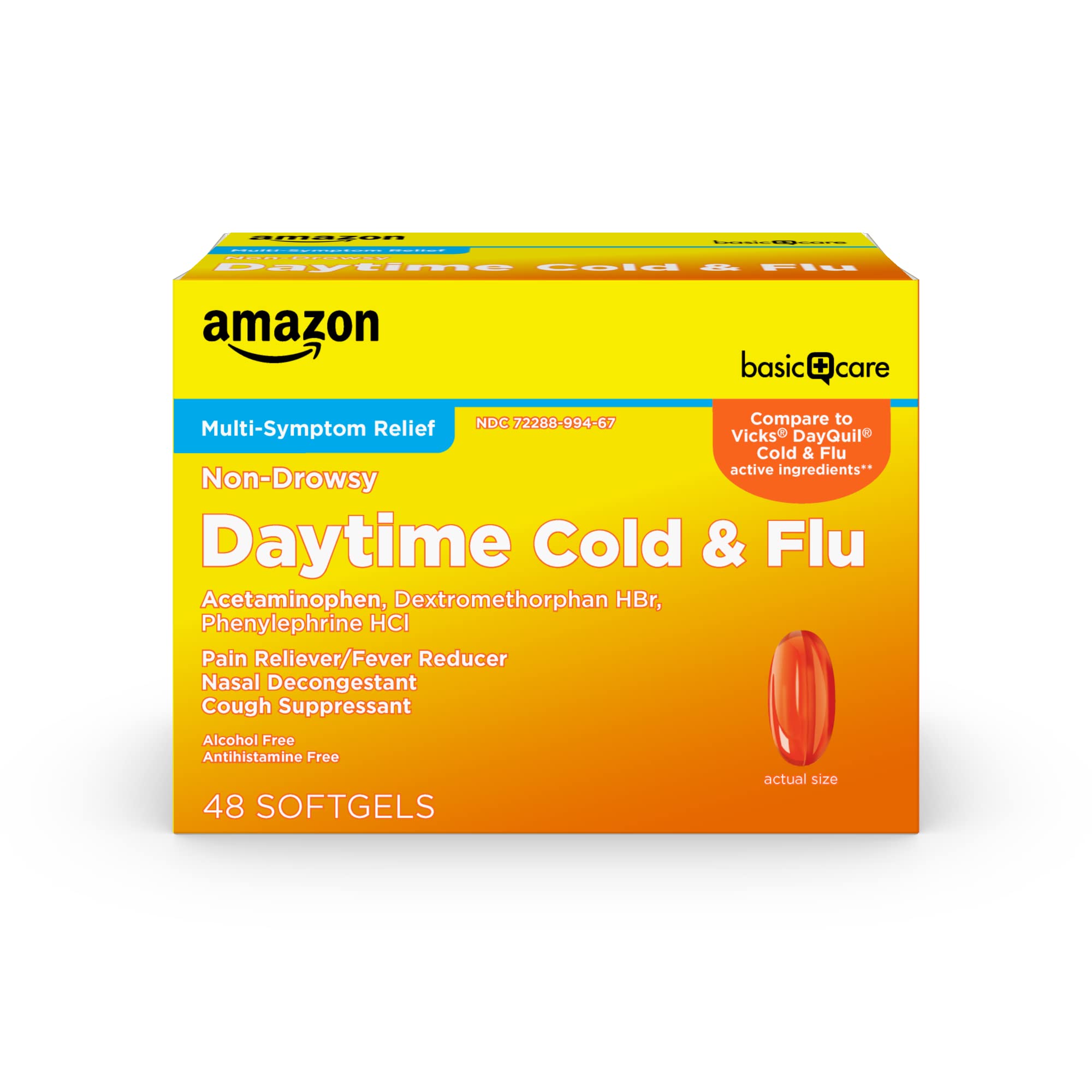 Basic Care Daytime Cold & Flu Liquid Caps Cold Care for Daytime Cold  and Flu, 48 Count 48 Count (Pack of 1) Daytime