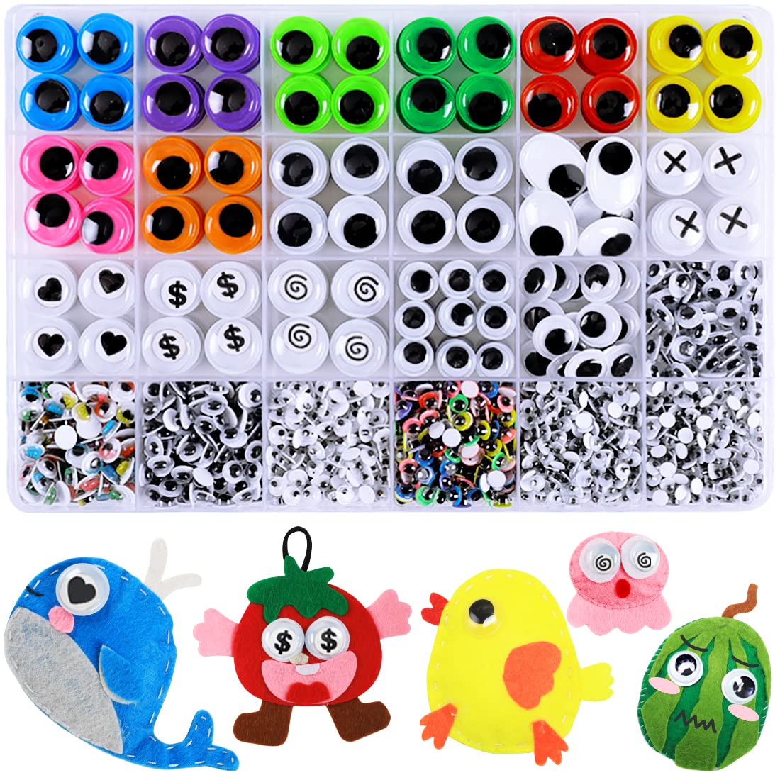 Iooleem 1518pcs Googly Wiggle Eyes Self Adhesive in 24 Styles, Assorted  Colors and Sizes Wiggle Eyes, Googly Eyes, Googly Eyes for Crafts. 24Grids  Multi-colored